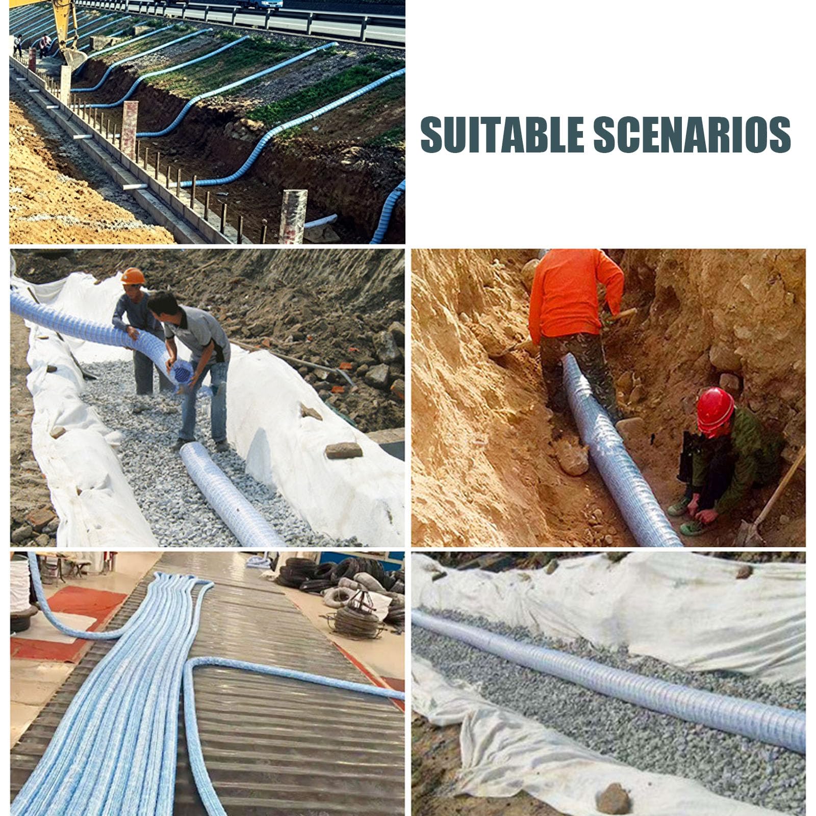 Tuyau d'évacuation ondulé perforé de 5,1 cm avec filtre non tissé, perméabilité toutes directionnelles pour drainage souterrain de jardin paysager (42 m)