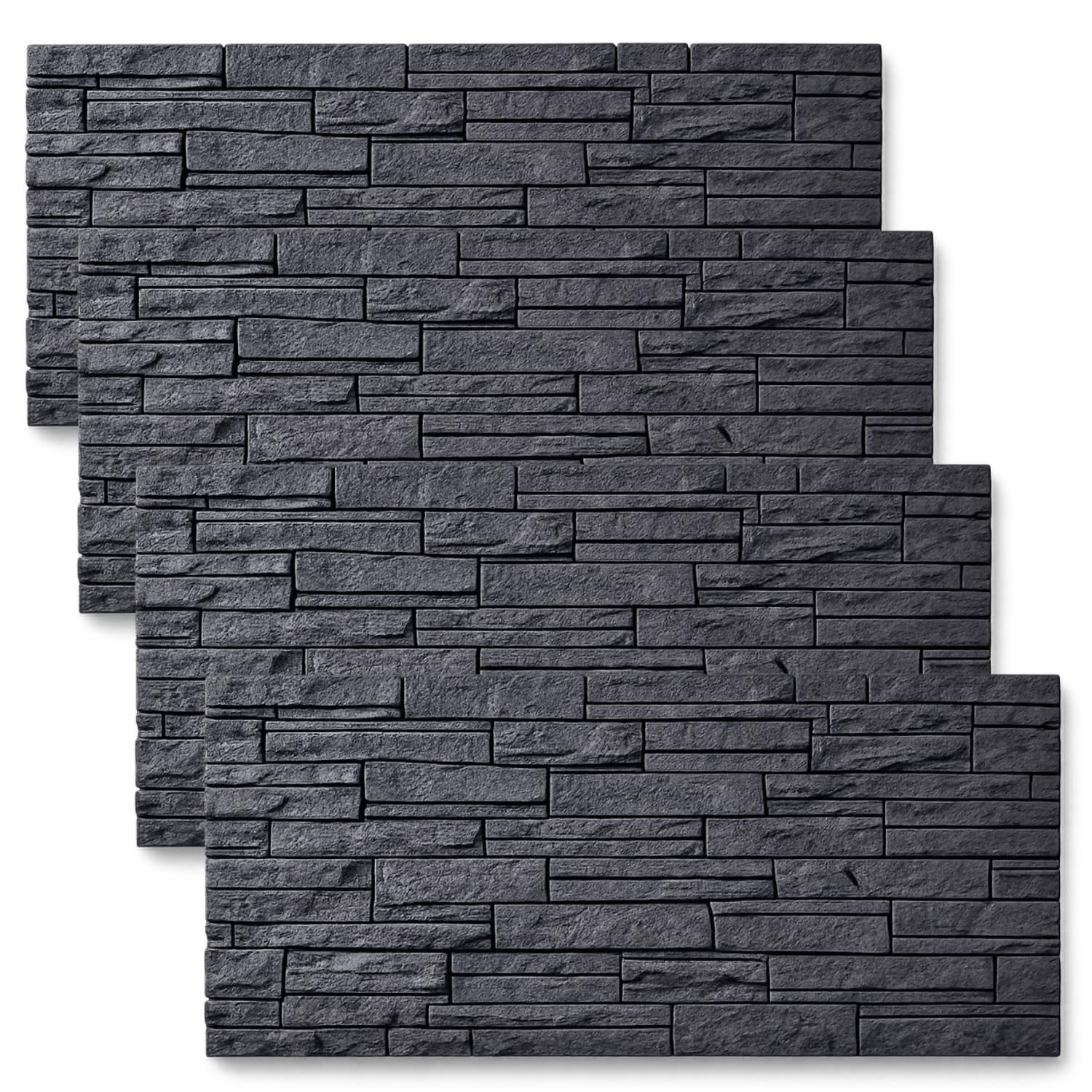 eacommerce | Pannelli a muro 3D | Set 4 pezzi, poliuretano, effetto pietra, 120x60x2,5 cm | Isolante termico e acustico, autoestinguente, resistente umidità | Decorazione realistica (Grigio Ardesia)
