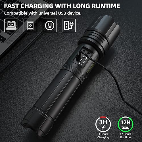 Miniatura 3 de KINGCAESAR Linternas recargables de alto lúmenes, 90,000 lúmenes, luz de flash súper brillante con 5 modos, IPX7 impermeable potente linterna LED