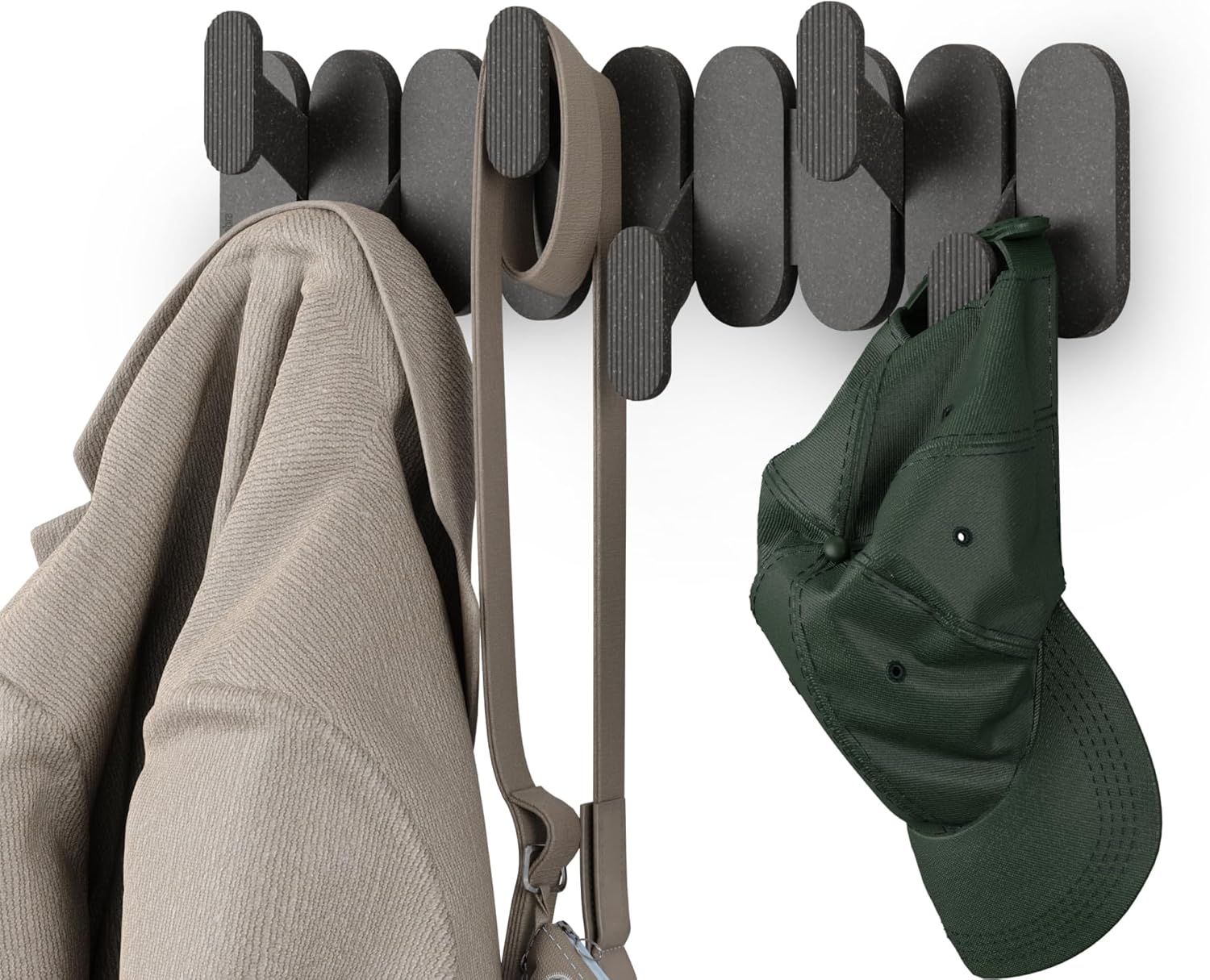 Umbra Tempo Wall Hook – Modern 6-Hook Coat & Towel Rack, Recycled ABS & Wood Fiber, Sand (Beige), Easy Mount Entryway Organizer