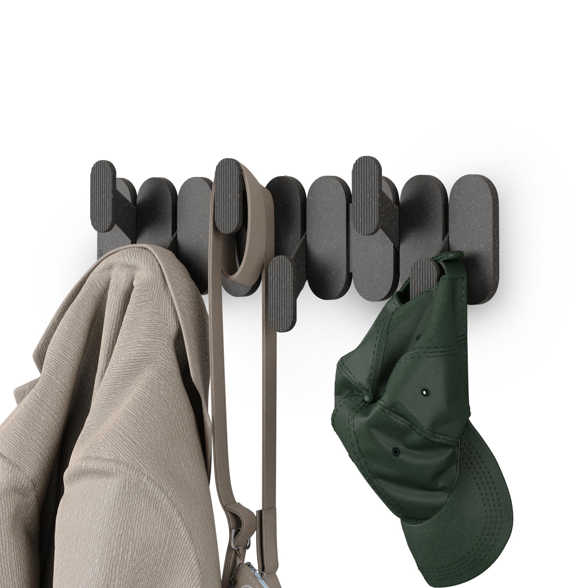 Umbra Tempo Garderobenleiste mit 6 Haken – Wandgarderobe für Jacken, Mäntel, Handtücher u.v.m. – Modernes Design aus recyceltem ABS und Holzfaser, Schwarz