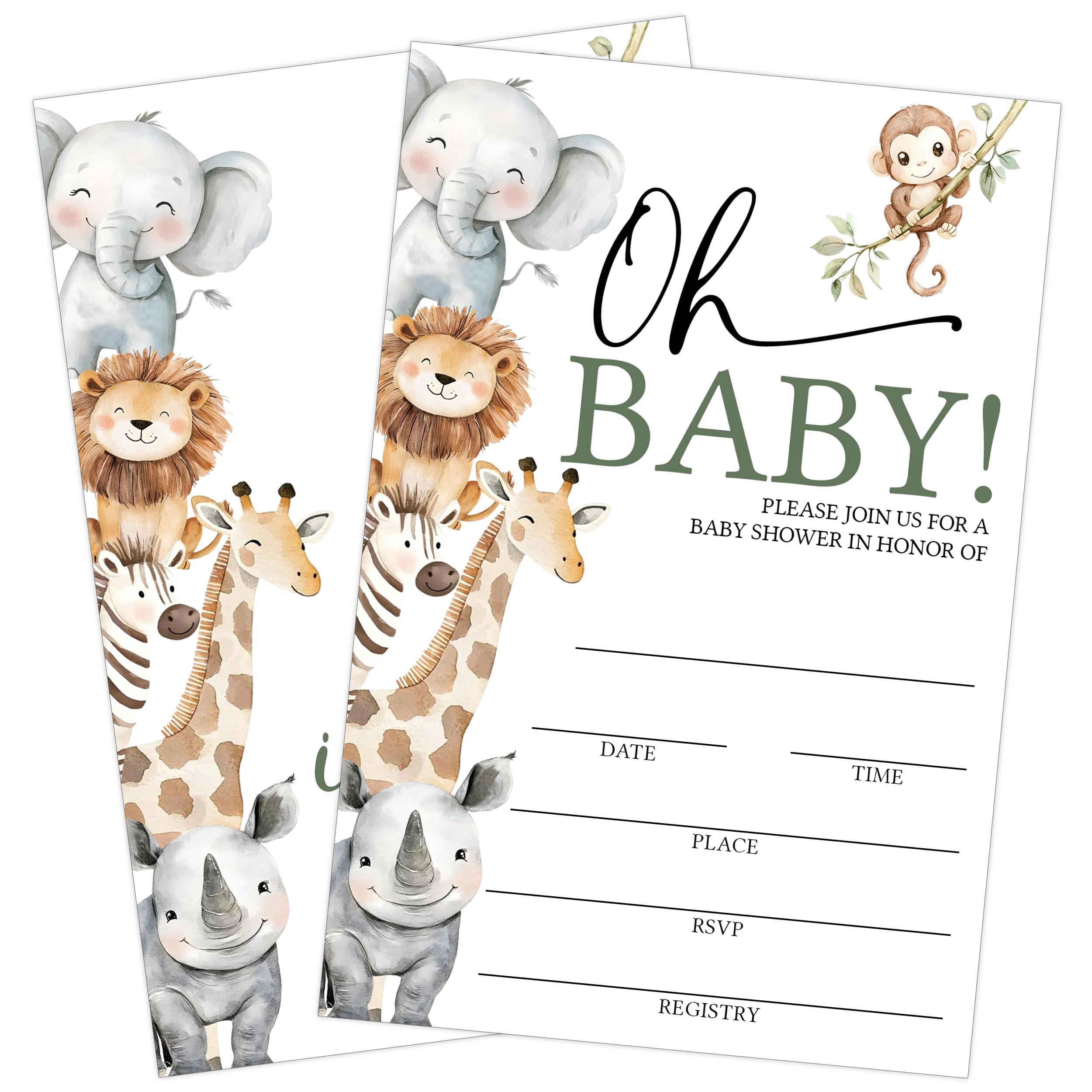 Similar style Cute Baby Shower Invitations for Boy Girl, Safari Baby Shower Invites, 25 Pack Double-sided Party Invitations with Envelopes, Jungle Animals Gender Reveal Party Supplies Decorations-A05