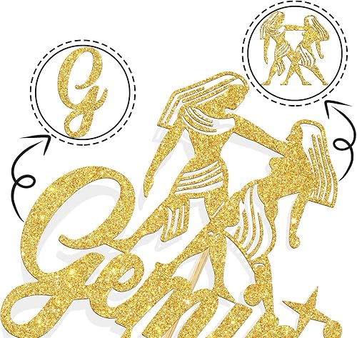 Miniatura 3 de Decoración de pastel de cumpleaños con purpurina dorada de Géminis, decoración de pastel energético de Géminis grande, 12 constelaciones,