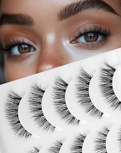 Frihappy Pestañas postizas Wispy - Pestañas de visón, 5 pares con medias pestañas de regalo