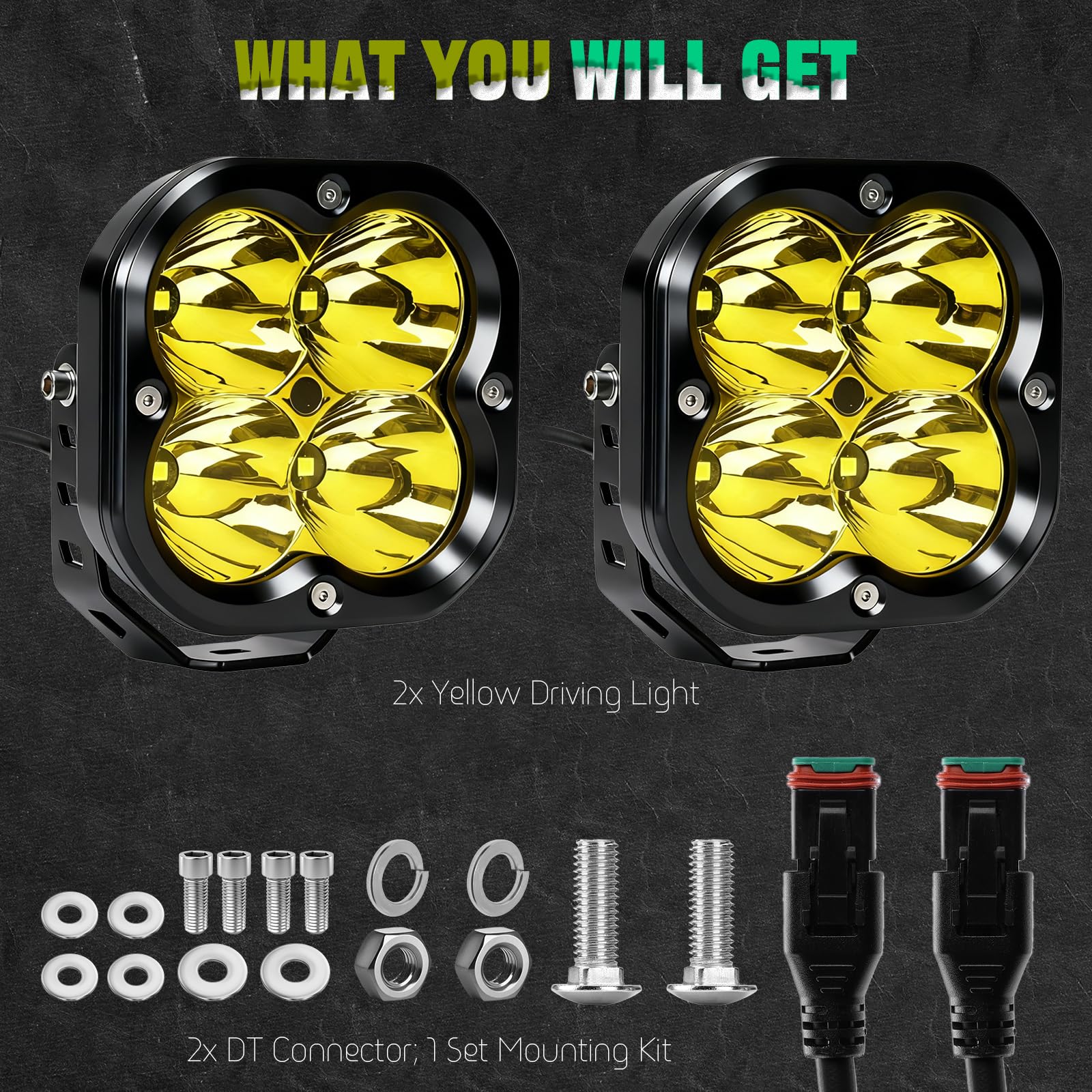 Chelhead Dodatkowe reflektory LED do jazdy w terenie 12,7 cm (5 cali) 10000 lm żółty/bursztynowy koncentrat wiązki, format sześcienny z wodoodpornym złączem DT, IP68, kompatybilne z SUV, ciężarówkami