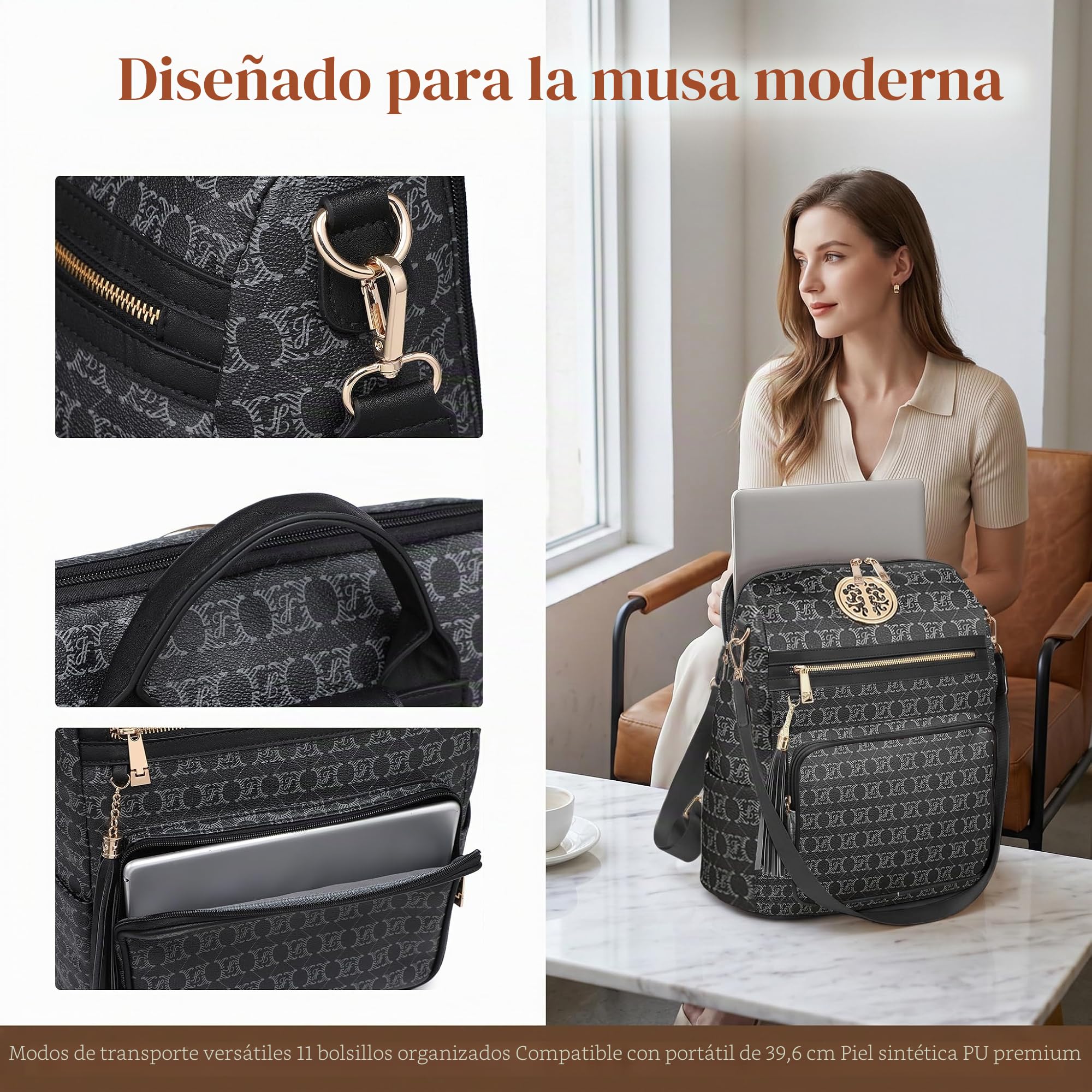 MKP COLLECTION Mochila de moda para mujer, convertible, grande, mochila de viaje, bolsa de hombro, bolso de mano, juego de 2 piezas con borla