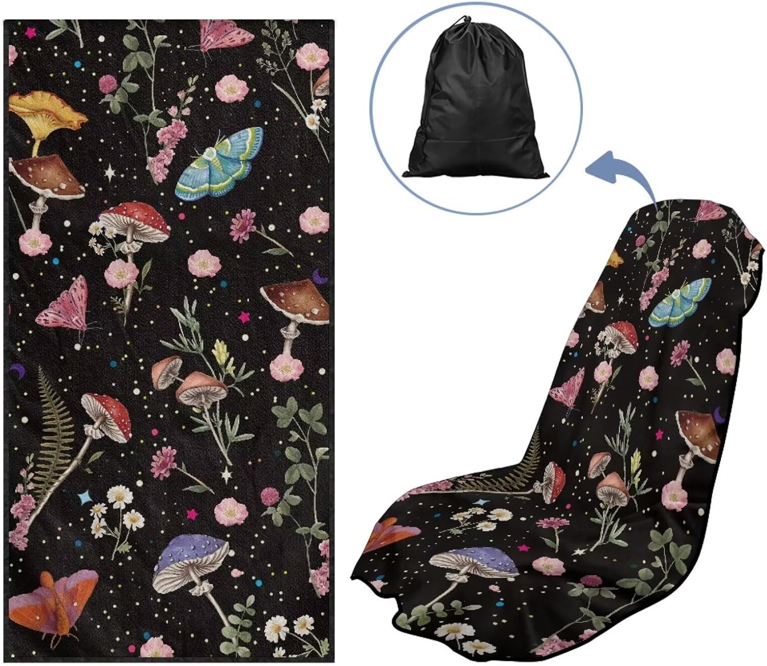 Dreaweet Mushroom Print Car Seat Towel Cover After Gym Post-Workout Running Beach,Universal Fit High Back Bucket Seat Protector Cute Car Accessories for SUV Trucks Van Sedan,Machine Washable