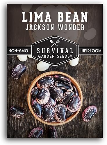 Survival Garden Seeds - Jackson Wonder Lima Seed para plantar - Paquete con instrucciones para plantar y cultivar frijoles de mantequilla moteados