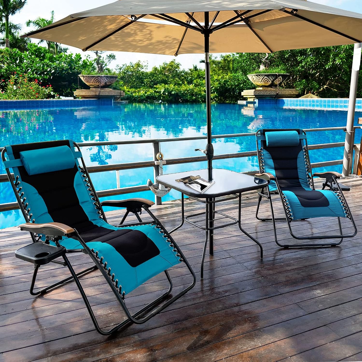 Zero Gravity Patio Chair Outdoor Reclining Lounge Chair Padded Seat with Adjustable Pillow and Side Table (Blue) : Patio, Lawn & Garden