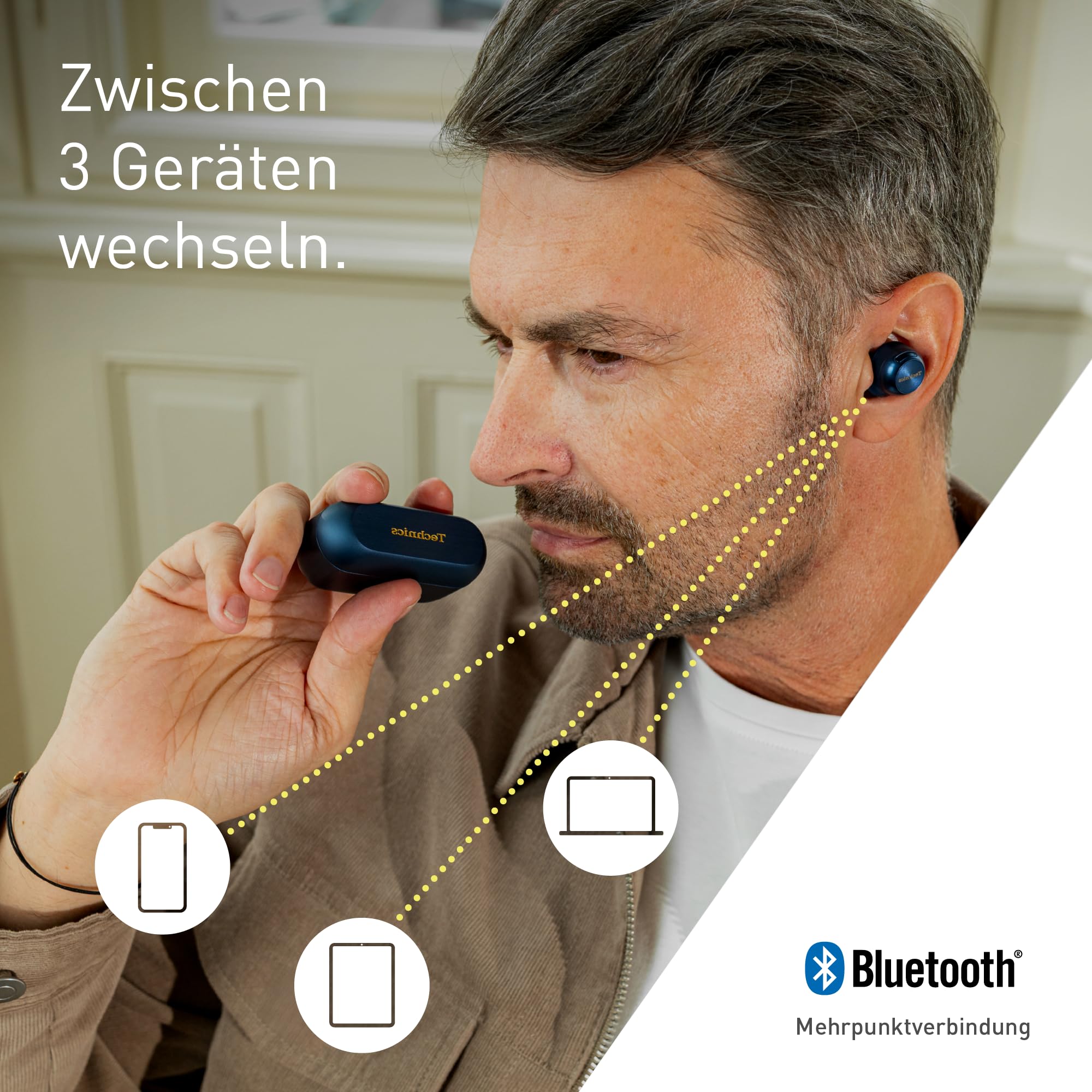 Technics EAH-AZ100E-A Kabellose Kopfhörer mit Geräuschunterdrückung, Bequeme In-Ear-Kopfhörer, Multipoint-Bluetooth, Voice Focus AI, Mitternachtsblau