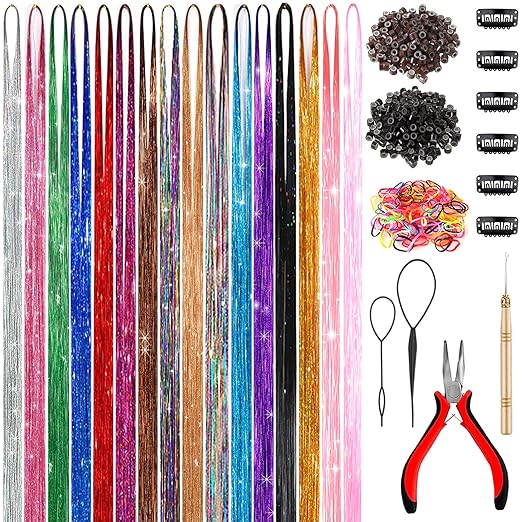 Hair Tinsel Kit (48 Inch, 16 Colors, 4800 strands