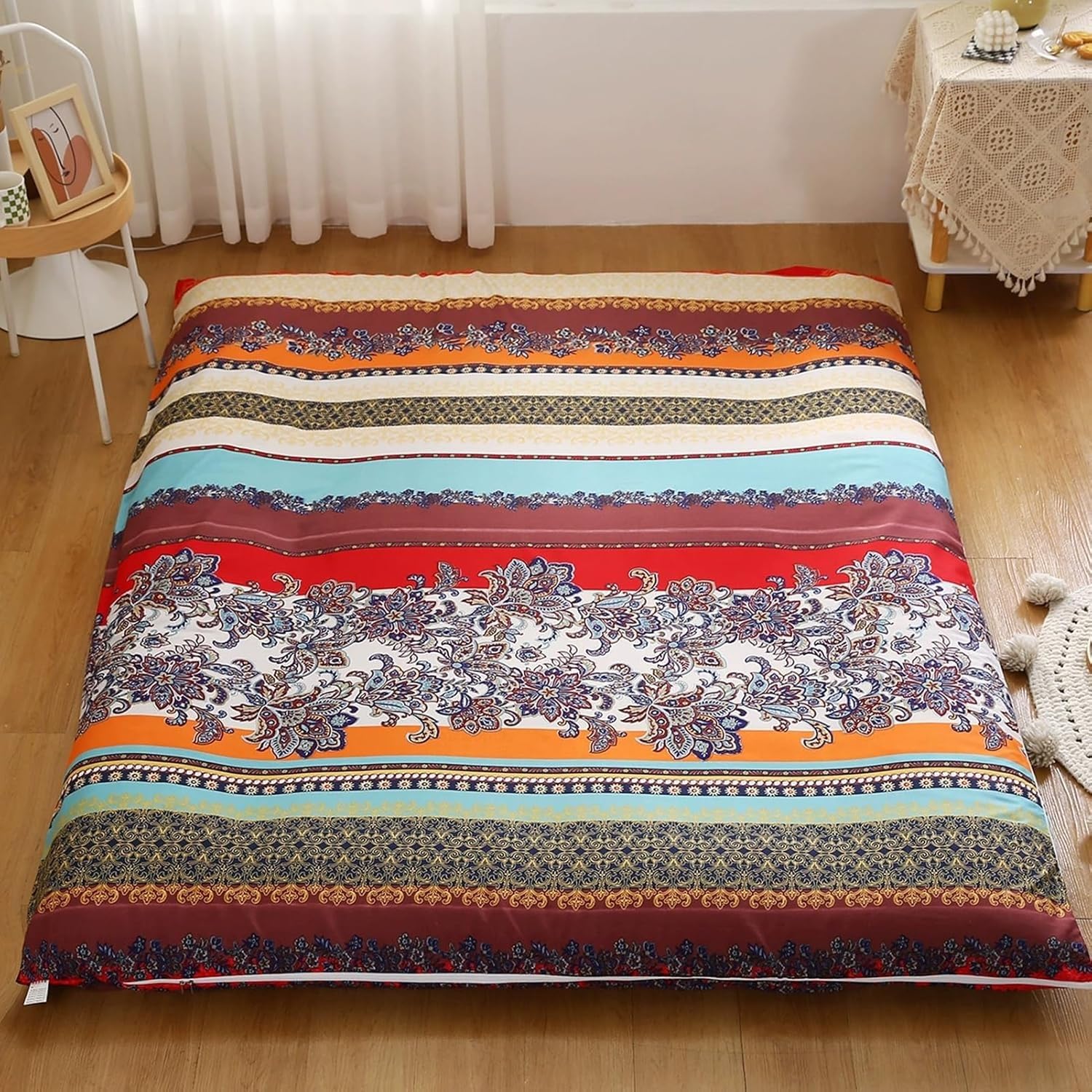 Floor Futon Mattress Cover with Zipper Queen 100% Cotton Soft Tatami Mattress Cover Soft Skin-Friendly Washable Without Shrinking Futon(E,120x190cm/47x75")