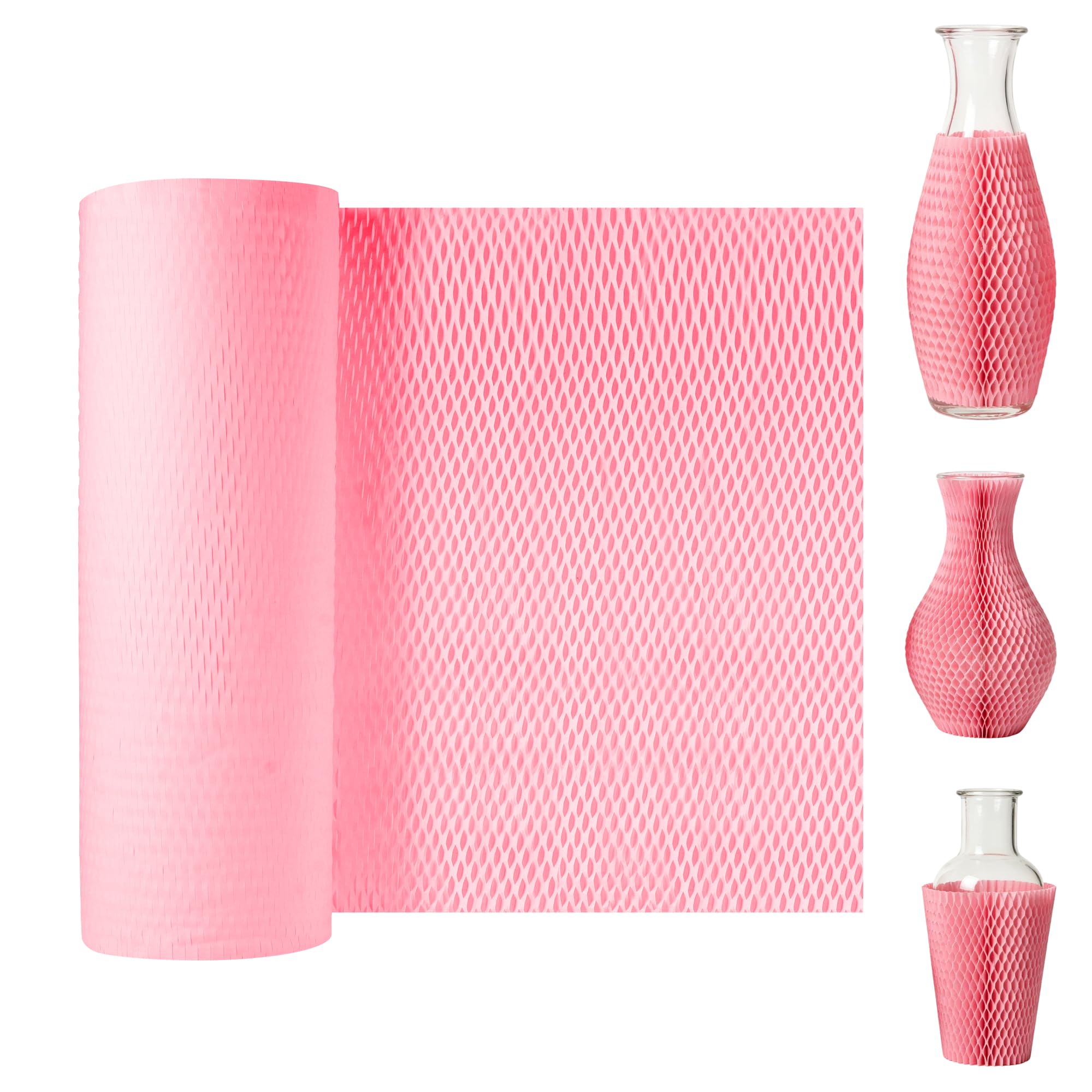CHEUNGR Honeycomb Packing Paper Roll 30cm x 50m, Pink Honeycomb Paper, Stretchable Honeycomb Wrap Paper for Moving, Gift Wrapping, Shipping Fragile Items, Alternative to Bubble Wrap