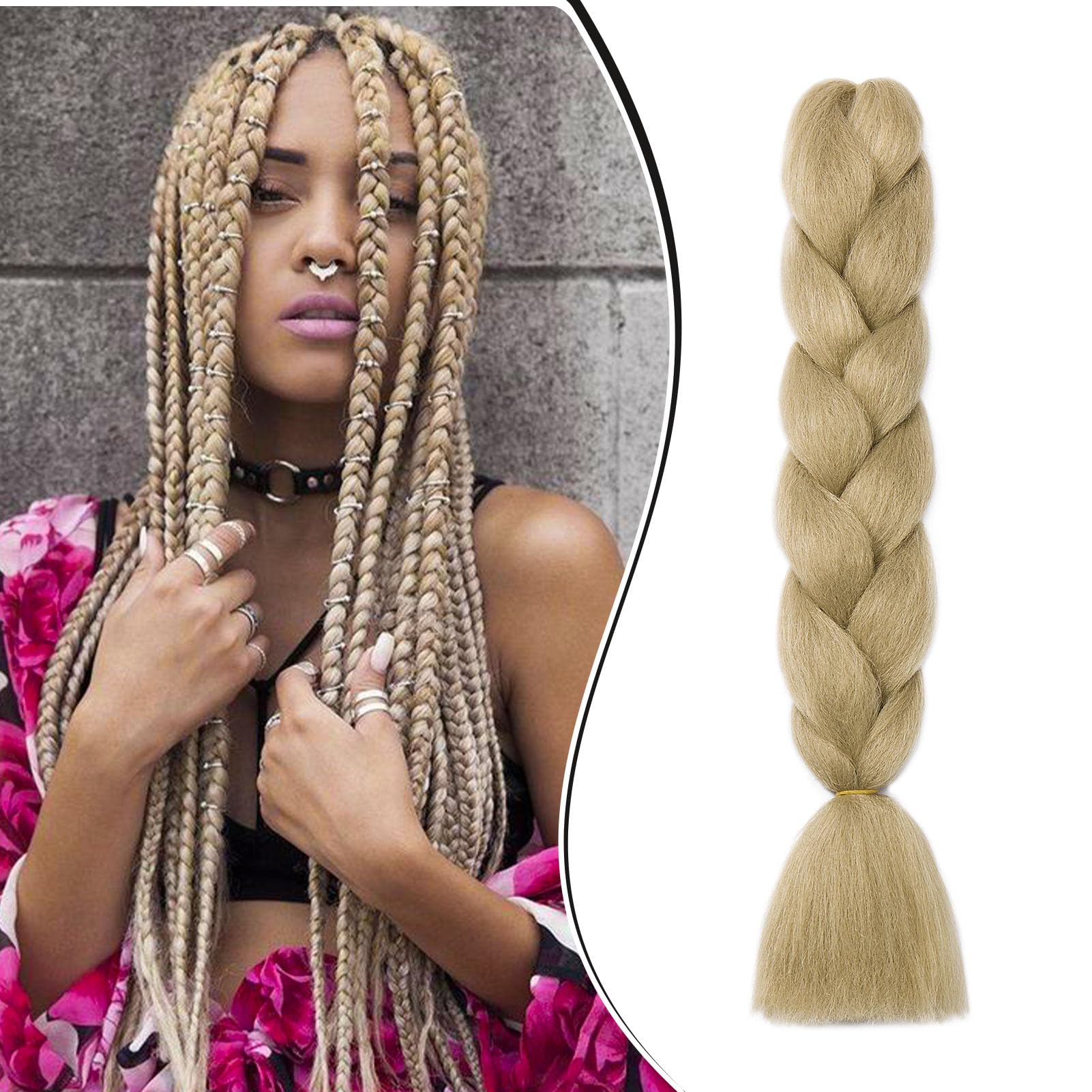 Dcbaboo Blonde Hair Extensions for Braiding Jumbo Braiding Hair Extension 1pack 24inch Synthetic Hair Kanekalon Ombre Braids Extensions Hair Afro Crochet Twist Box Braids 100g