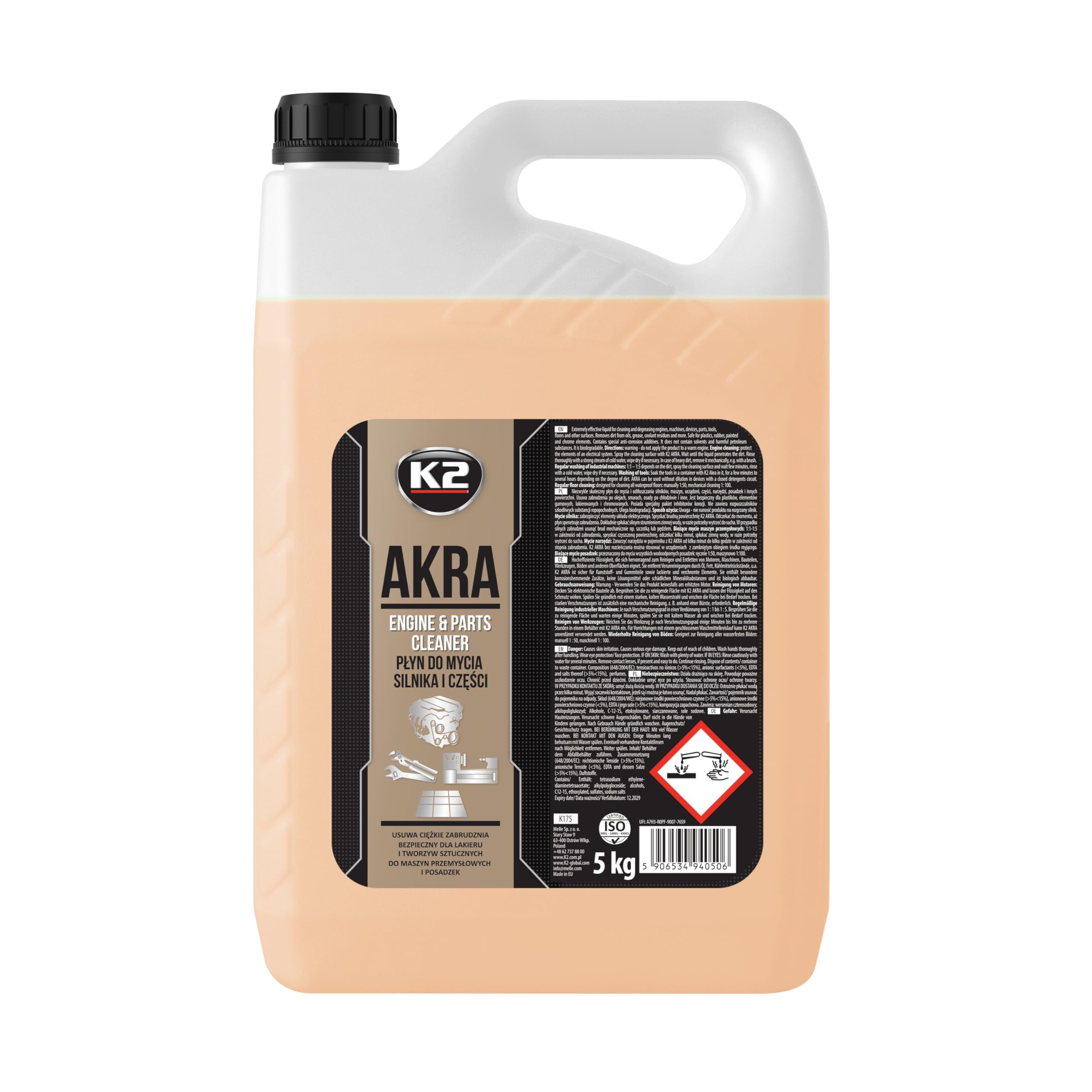 K2 | Akra Motorwäsche, Motorreiniger entfernt hartnäckigen Schmutz bei Motoren, Werkzeuge und Böden, umweltfreundlich und effektiv, Kanister 5L