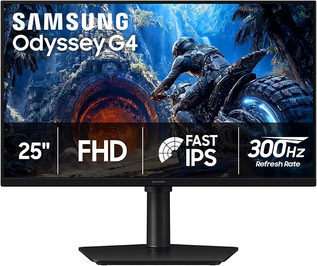 Samsung 25" Odyssey G4 Series FHD Gaming Monitor, IPS Flat Panel, 300Hz, 1ms, G-Sync Compatible, AMD FreeSync Premium, HDR10, DisplayPort, HDMI, Fully Adjustable Stand, LS25HG402ENXZA