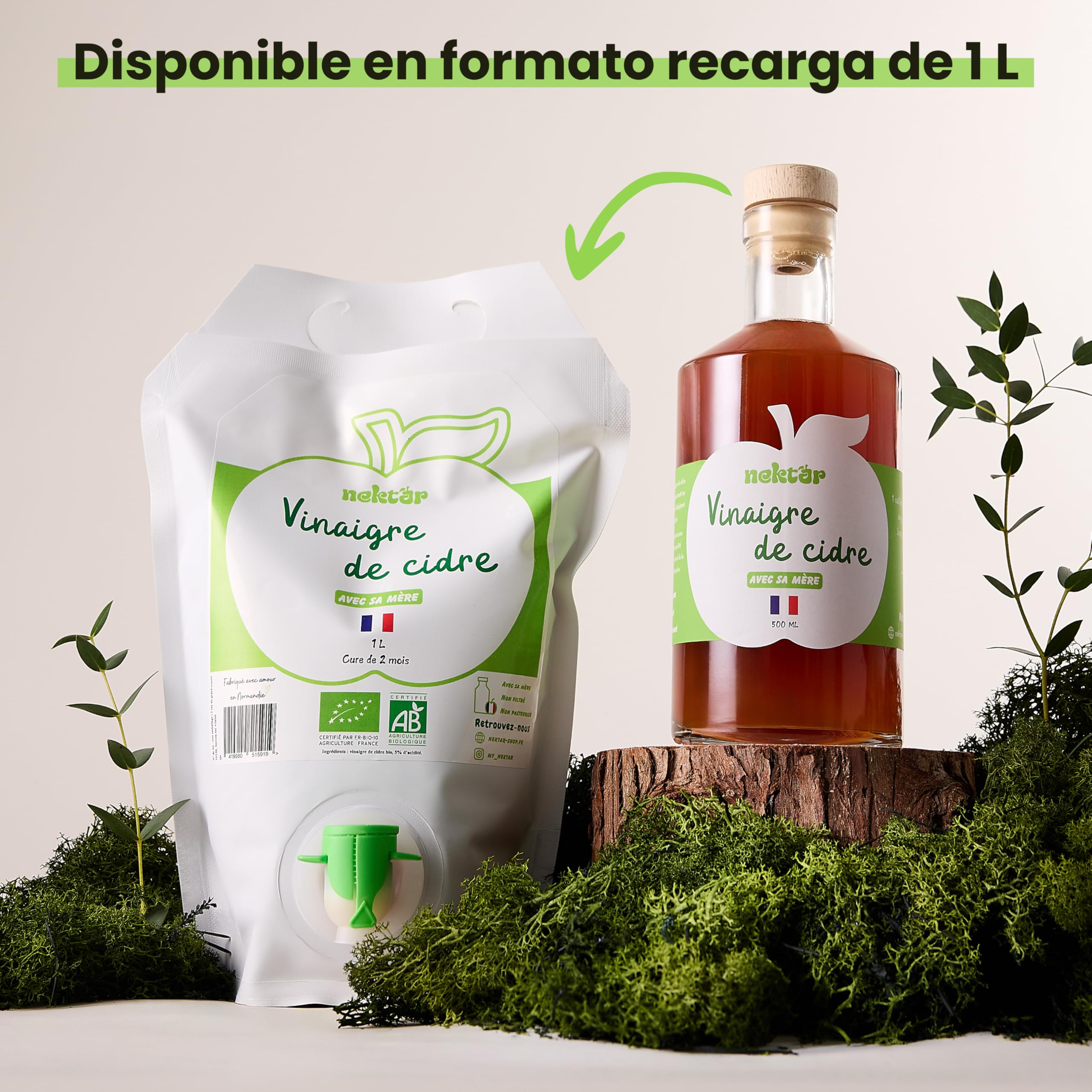 Vinagre de Sidra Orgánico Sin Pasteurizar Sin Filtrar con Madre 500 ml Hecho en Normandía