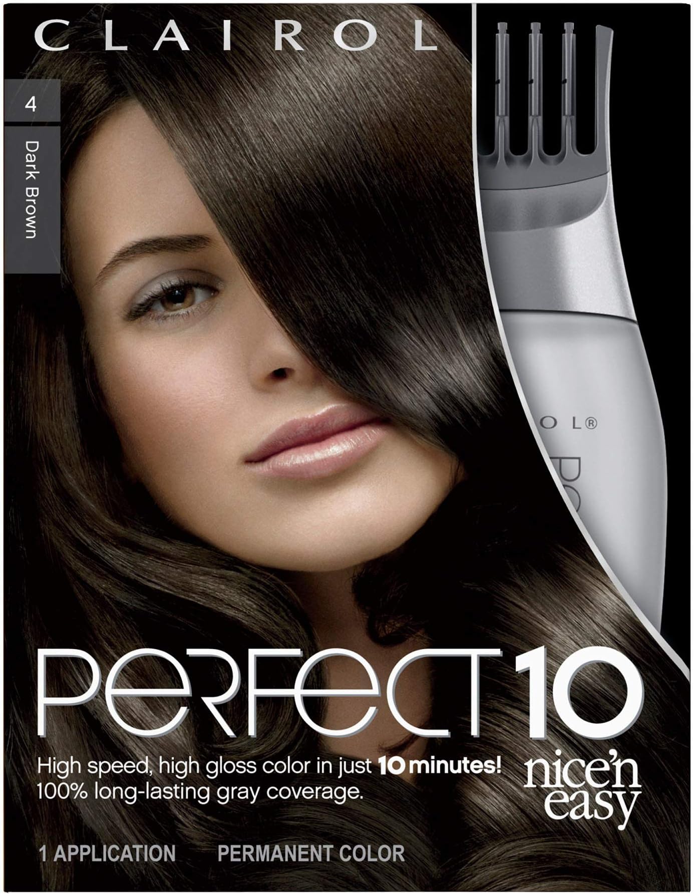 Clairol Nice'n Easy Perfect 10 Permanent Hair Dye, 4 Dark Brown Hair Color, 2 Count