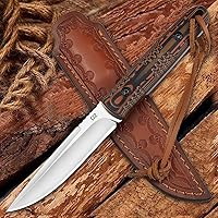 Vista 3 de AUBEY Fixed Blade Hunting Knife Full Tang with Leather Sheath for Men, D2 Blade Outdoor Survival Camping Knife, G10 Handle Mango A-Amarillo G10