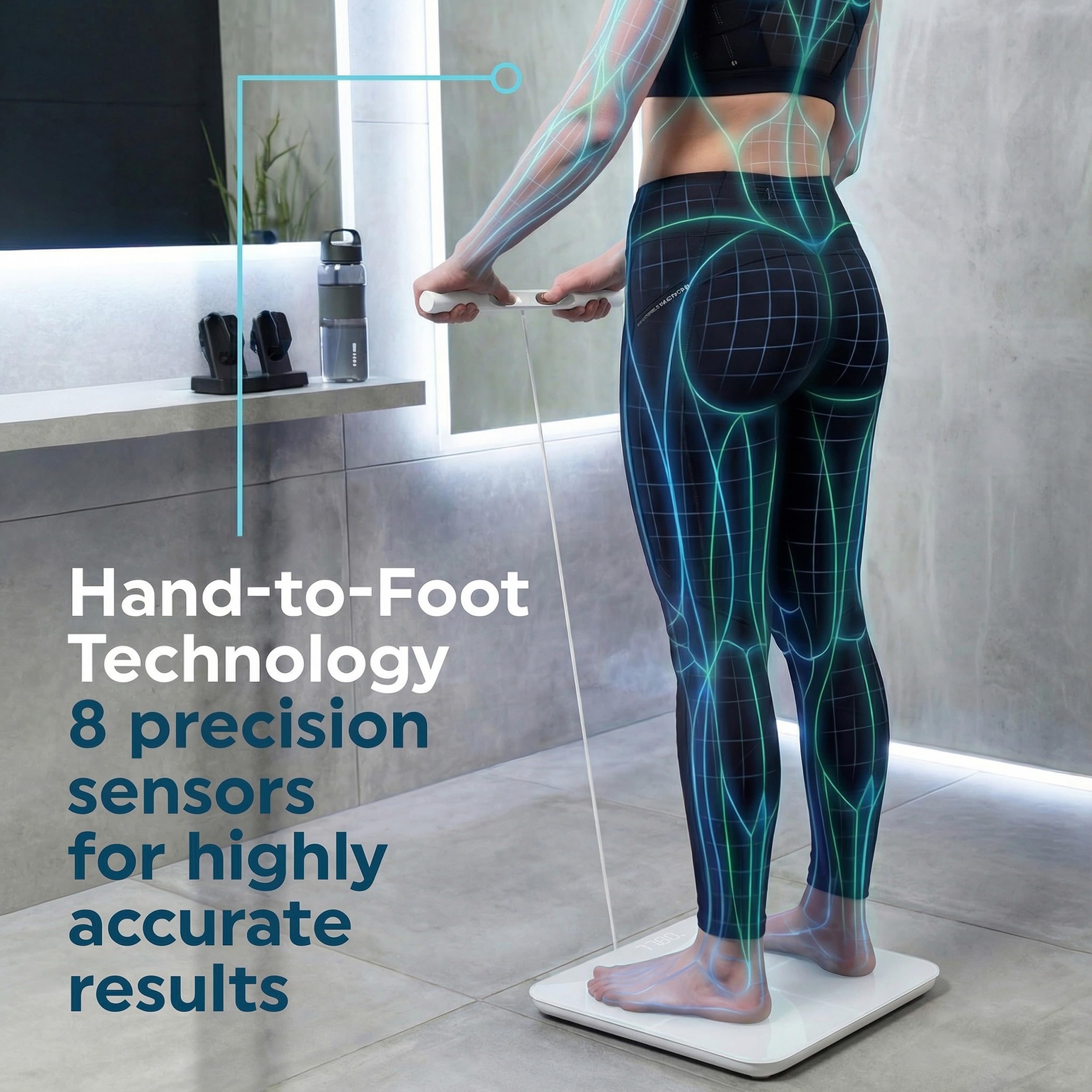 Salter Body Insight Smart Scale - Peso, Massa Grassa, Massa Muscolare, Massa Ossea, BMI, 8 Sensori ad Alta Precisione, Analisi dell'Impedenza Corporea Mano-Piede, Salter Balance App, LED, 180kg Bianco