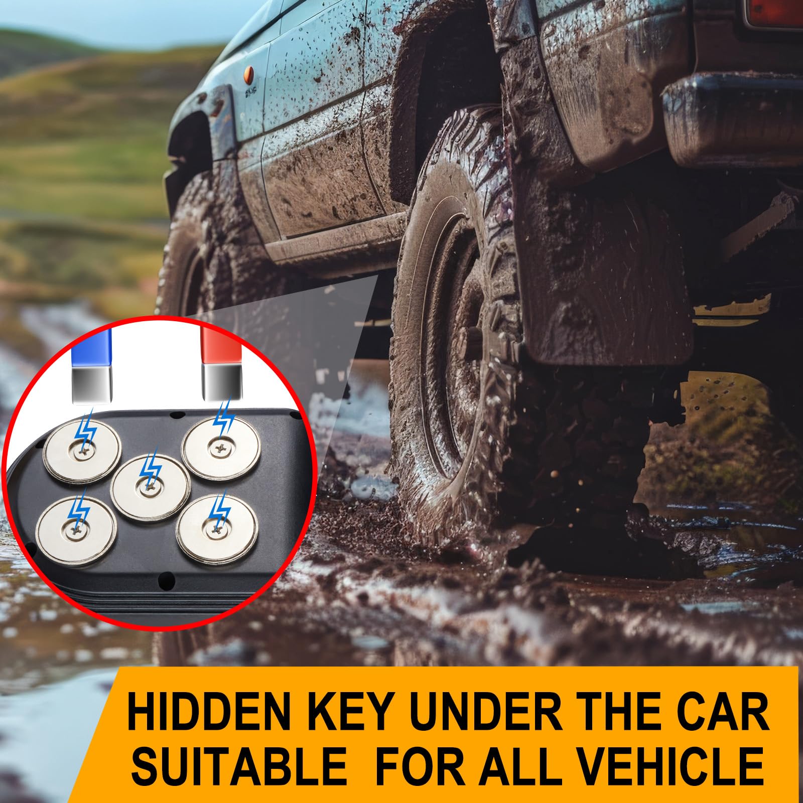 Magnetische Schlüsselbox für unter dem Auto mit 5 starken Magneten, verstecken Sie einen Schlüssel draußen mit zurücksetzbarem Zahlenschlosskasten, wasserdichter magnetischer Schlüsselhalter für