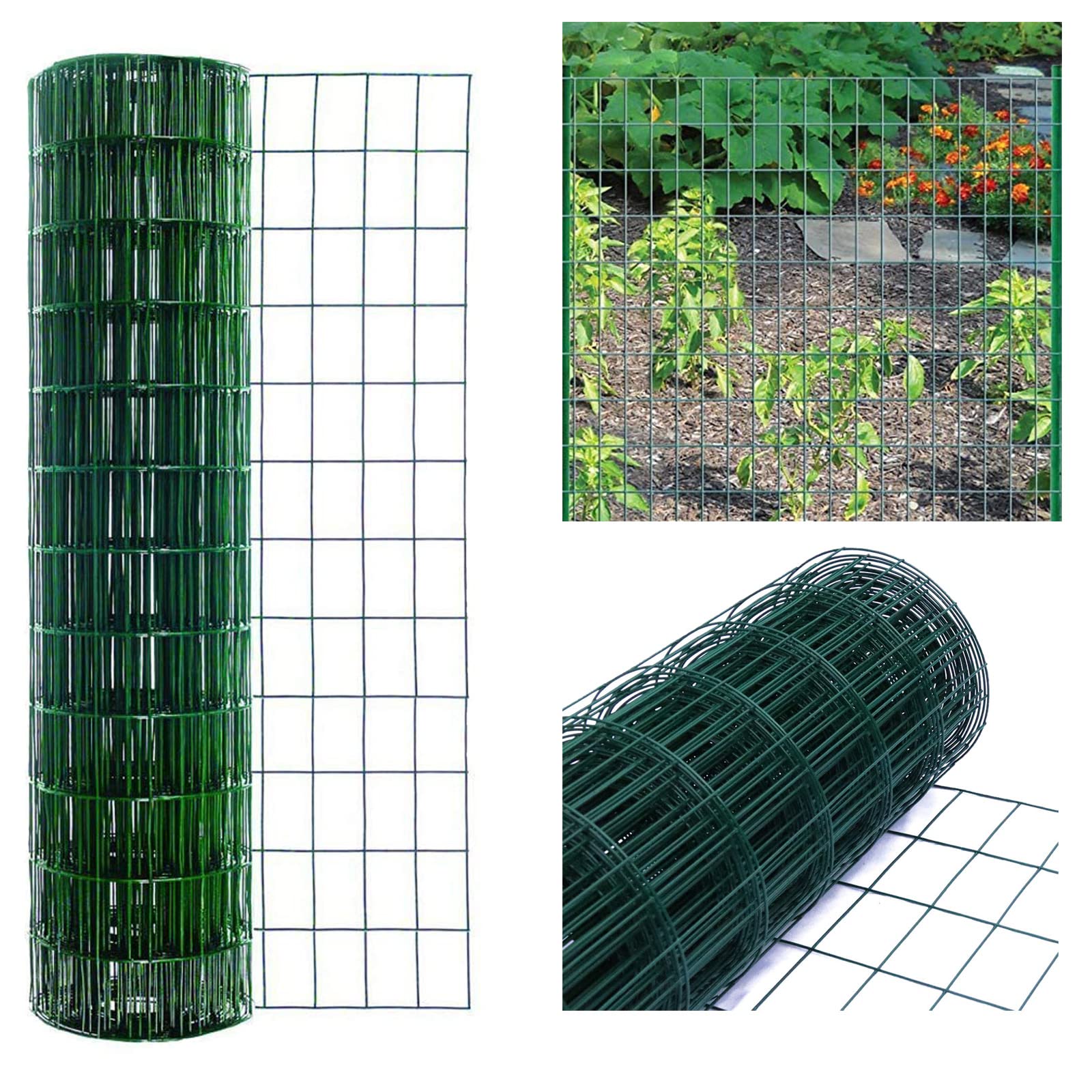 900MMx25M Galvanised Wire Mesh Roll, Outdoor Gardening Green PVC Coated Steel Mesh Fencing Wire Garden Fence Border Chicken Wire Mesh Rabbit Animal Fence - Mesh Hole Spacing 100mm x 75mm