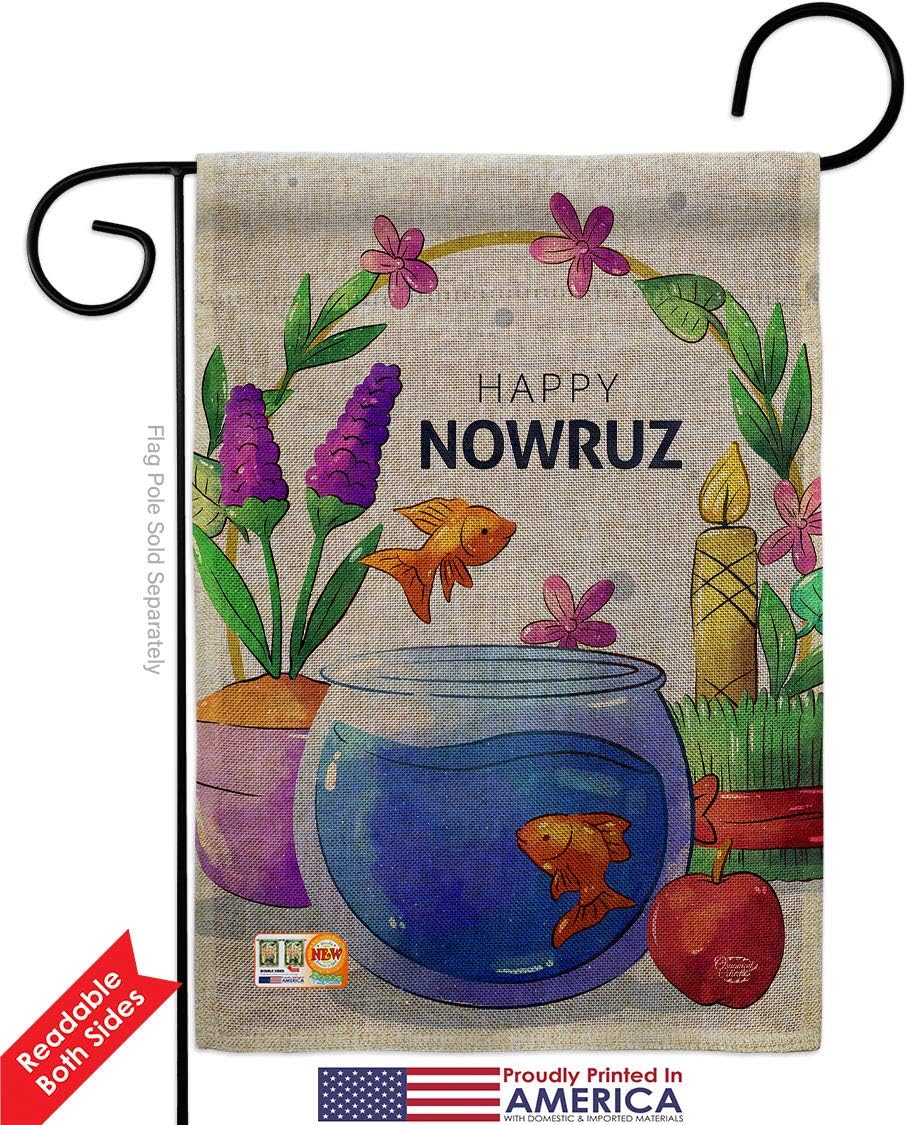 Nowruz Greeting Burlap Garden Flags Pack Religious Persian New Year Christian Religion Day USA Applique Small Decorative Gift Yard House Banner Double-Sided Made In 13 X 18.5