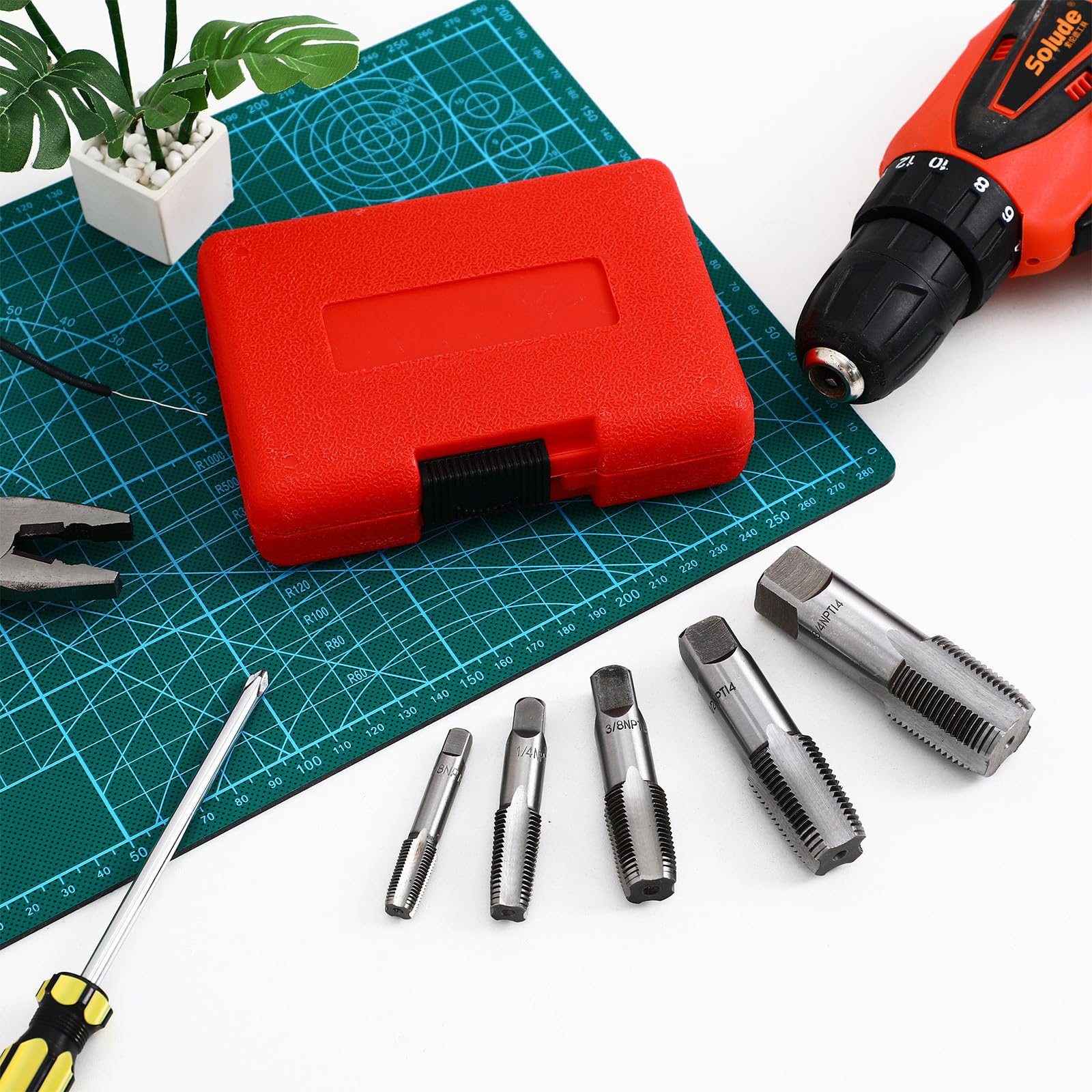 5pezzi Punte Filettate Npt Acciaio Al Carbonio Kit Per Maschiatura Con Diverse Per Idraulica e Manutenzione Meccanica Design Compatto Con Custodia Per Facile Accesso e