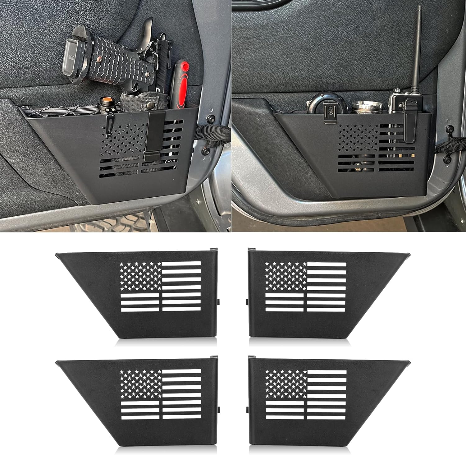 MAIKER 4PCS Metal Front Rear Door Storage Box Compatible with 2007-2018 Jeep Wrangler JK 4 Door, Replaces OEM Door Nets, Expands Interior Storage Space