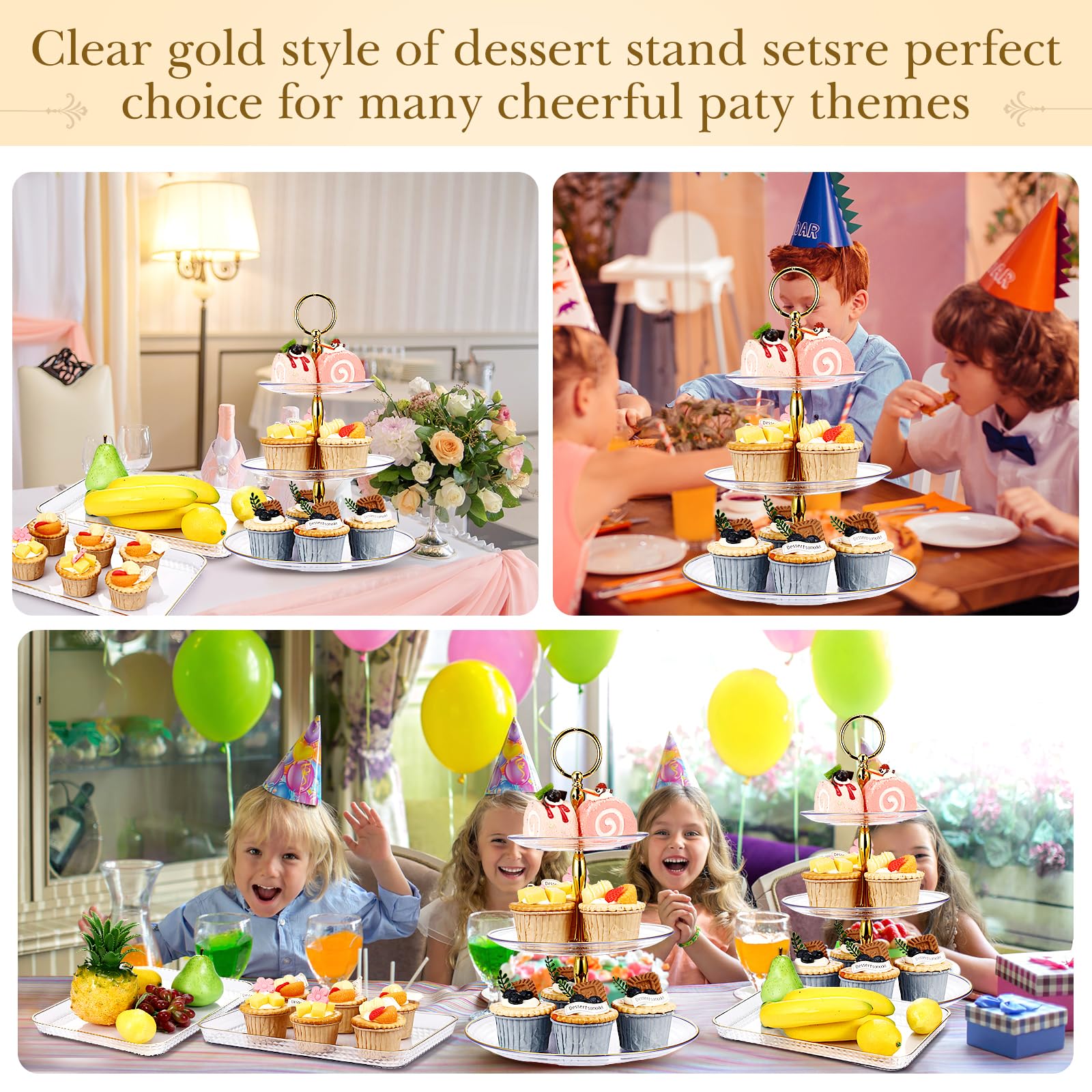 El juego de 6 soportes para cupcakes incluye soporte transparente de 3 niveles, bandeja de torre para postres con bandejas rectangulares transparentes para servir fiestas, bodas, cumpleaños,