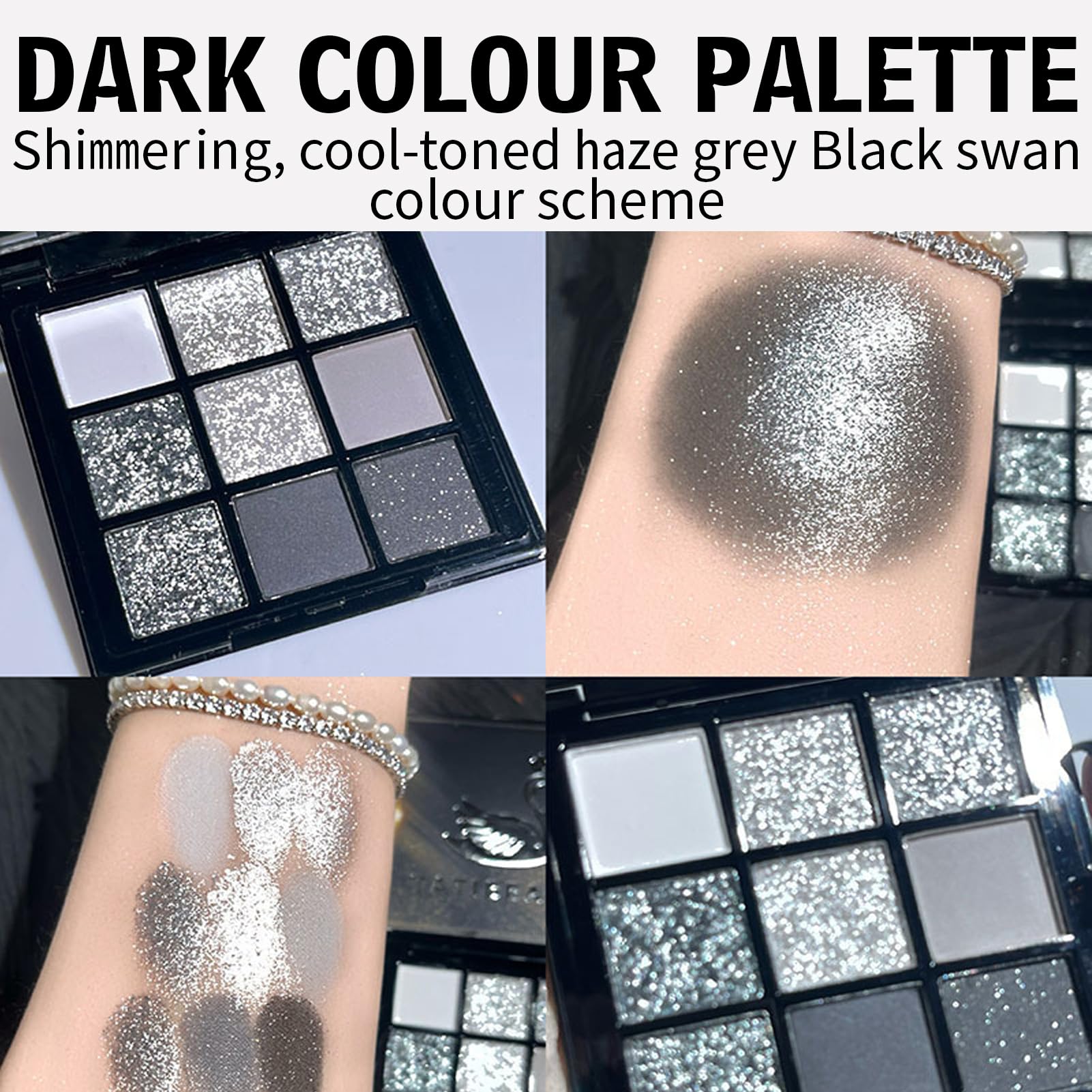 Set de Maquillaje Gótico, Negro Líquido Pintalabios con Delineador y Brillo, Paleta de Sombras de Ojos Ahumadas 9 Colores, Impermeable y de Larga Duración, para Carnaval Halloween