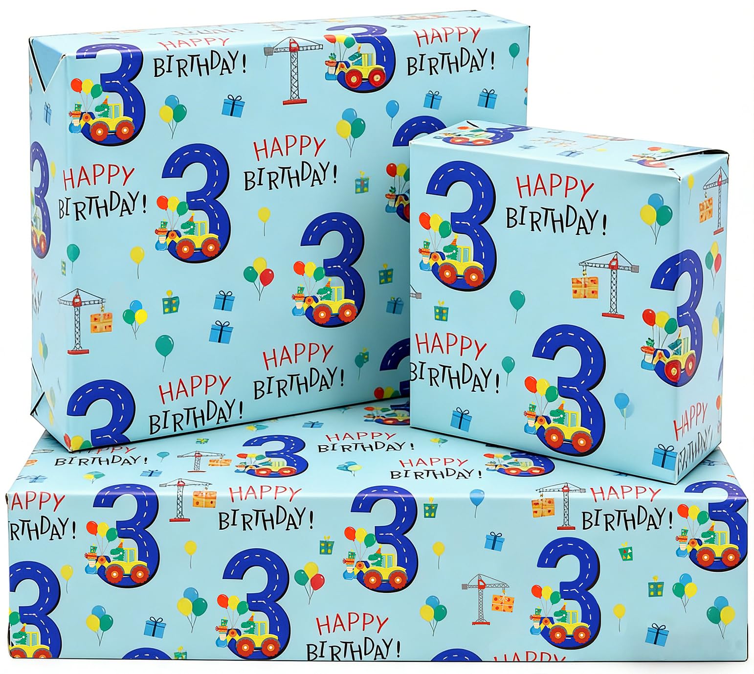 3rd Birthday Wrapping Paper,5Pcs 50 * 70cm Blue Wrapping Paper for Boy Girls Birthday Decorations