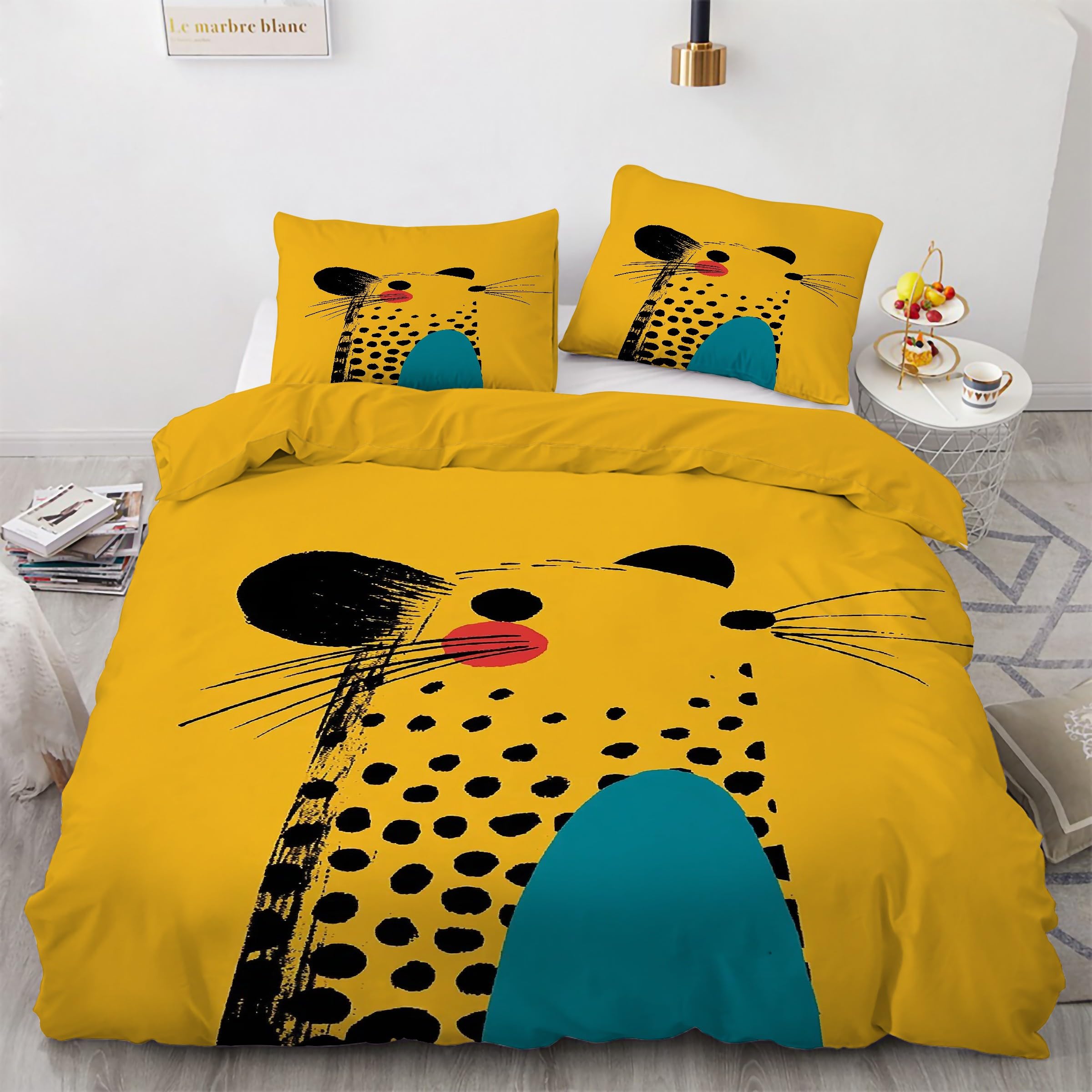 Housse de couette 160x200 souris jaune en microfibre avec 2 taies d'oreiller KG5385