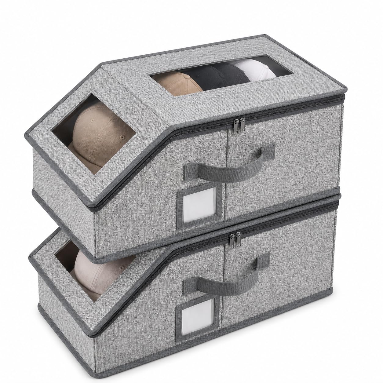 Qesea Hat Storage 2pcs Light Grey Hat Organizer Box with Clear Window