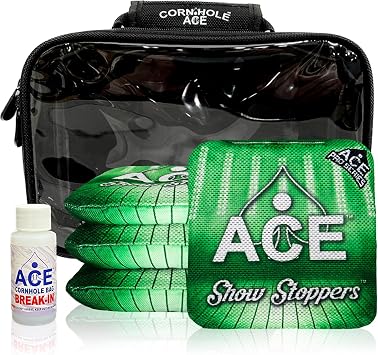 CornholeAce Show Stoppers | ACE Pro Cornhole Bags + PRO Kits | Dual Sided Slick Slicker All Weather | Optional Bag Break in and Carrying Case | Set of 4