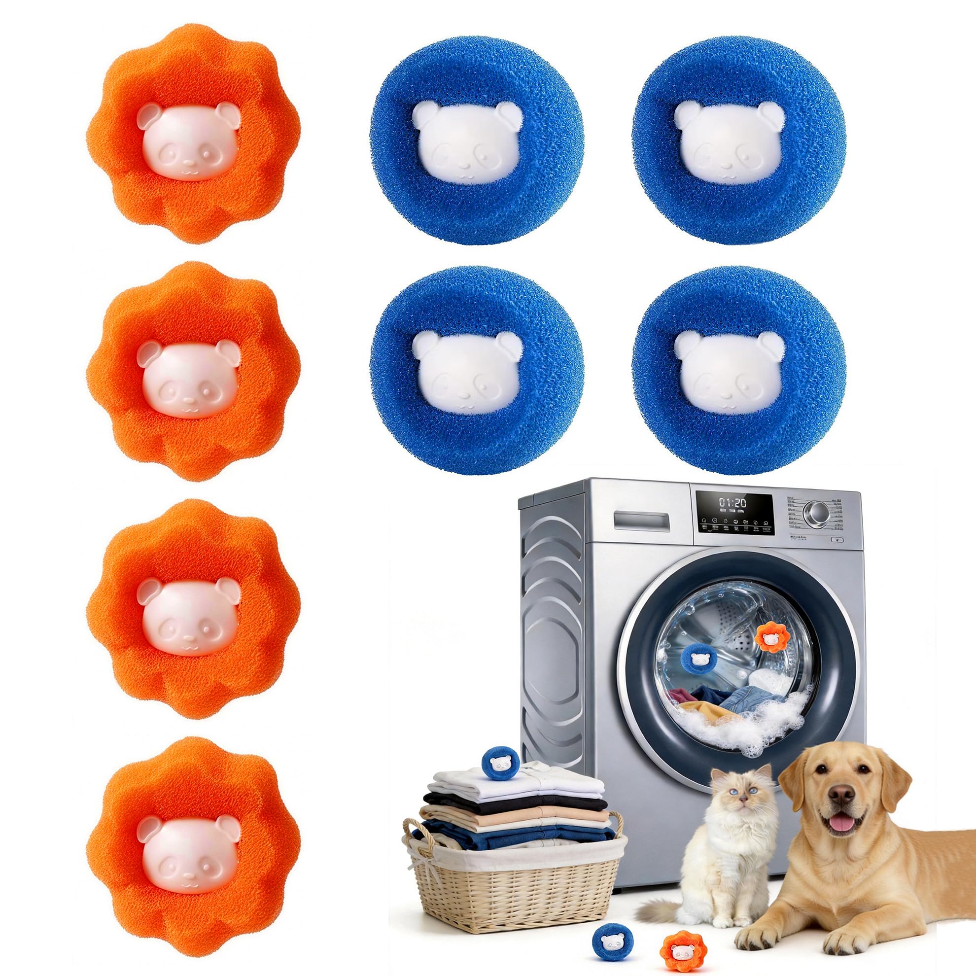Attrape Poils Machine a Laver,8 Pièces Boule Anti Poils Machine a Laver,Boule Anti Poil Réutilisable,pour Propriétaires de Chiens et Chats Linge Quotidien