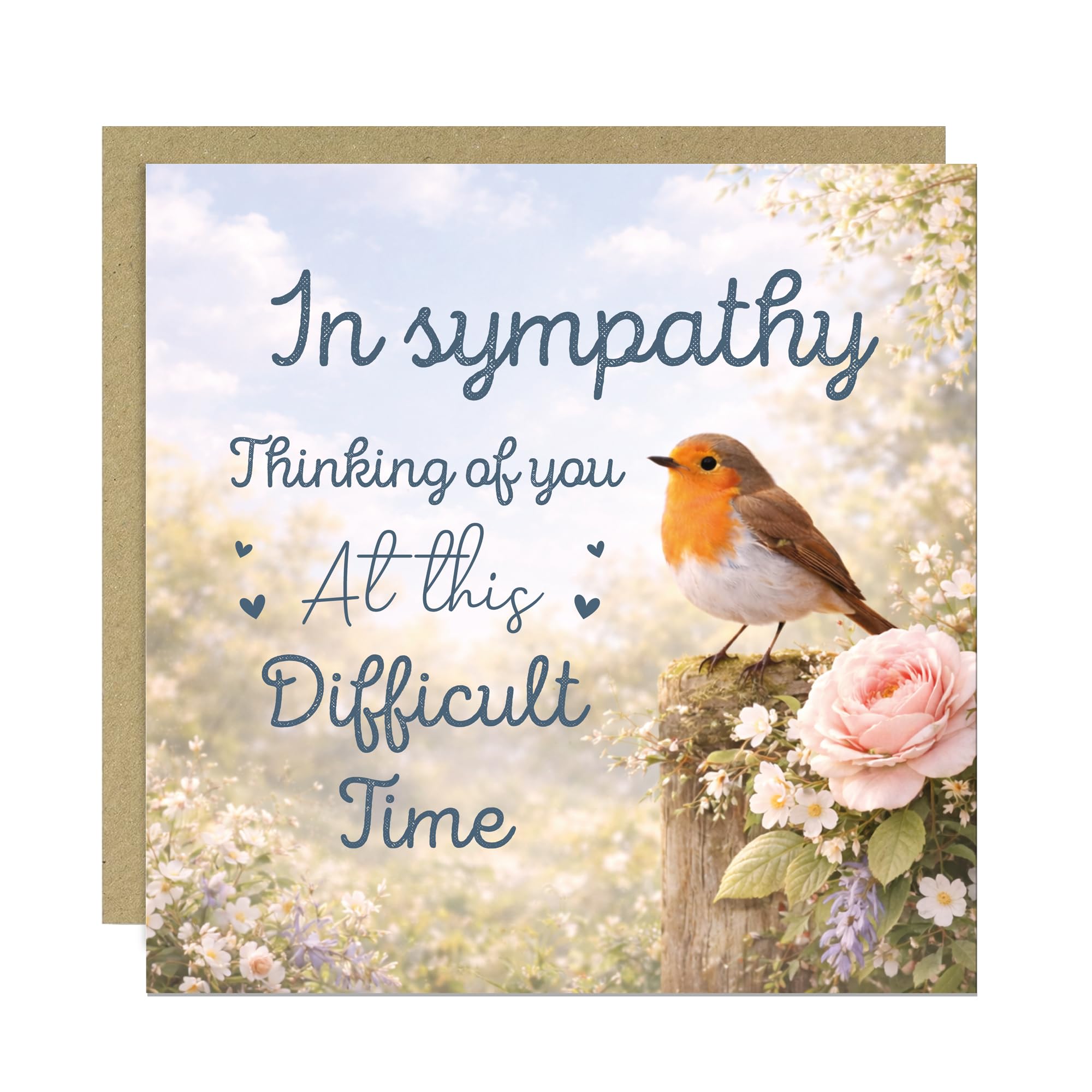 Sympathy Card, Loss Card, Thinking of You, In Sympathy, Sorry For Your Loss, Sending Love Card, Condolences Cards 145x145mm With Kraft Envelope (Design 6)