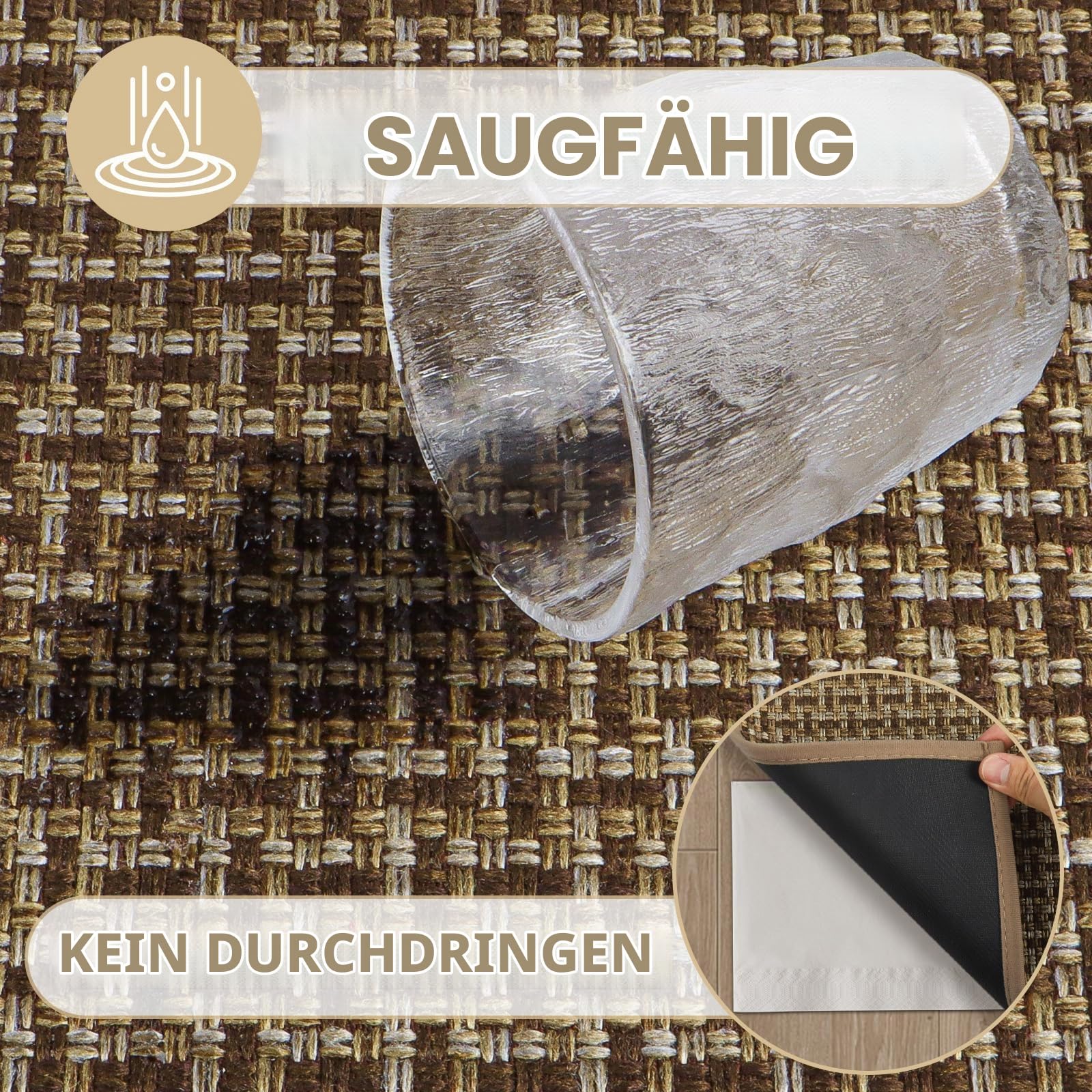 LEKEEPGO Fussmatte Innen 60x90cm, rutschfest Fußmatten, Waschbar Schmutzfangmatte Innen, Dünn Eingangsteppich, Türmatte Saugstarke Fußabtreter, Teppich für Eingang, Haustür, Außen, Braun