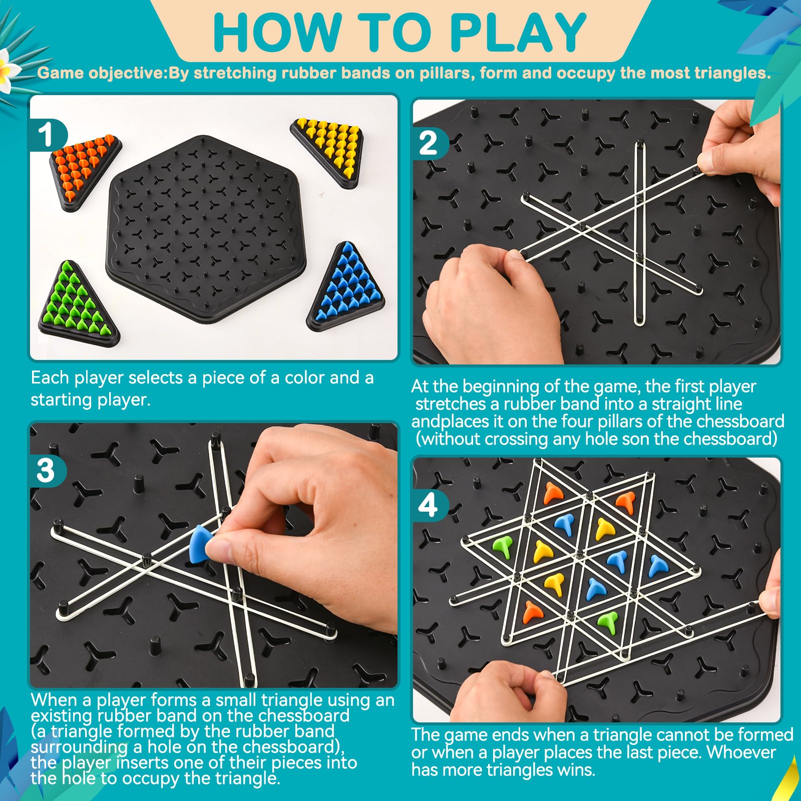 YAOZUP Chain Triangle Game, Triggle Game, Triggle Elastic Band Game, Chain Triangle Game, Classic Strategy Collectable Pegboard Game for Children, Adults, Family Party 2
