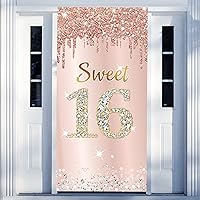 Vista 9 de Decoración de Puerta de Cumpleaños Feliz 19 para Niñas, Telón de Fondo Rosa Oro para Cubierta de Puerta de 19 Cumpleaños, Cartel de Fiesta