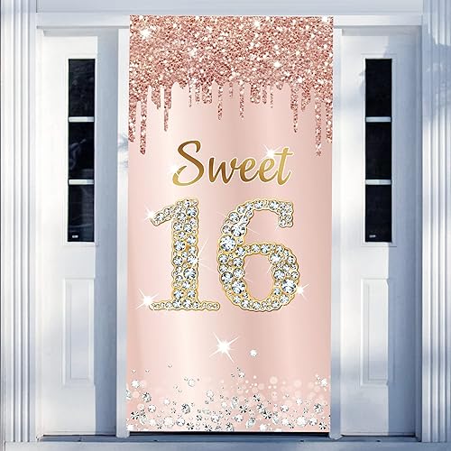 Miniatura 10 de Cartel para puerta de cumpleaños número 12 para niñas, letrero de feliz cumpleaños de 12 años de color rosa dorado rosa con texto en inglés "Happy