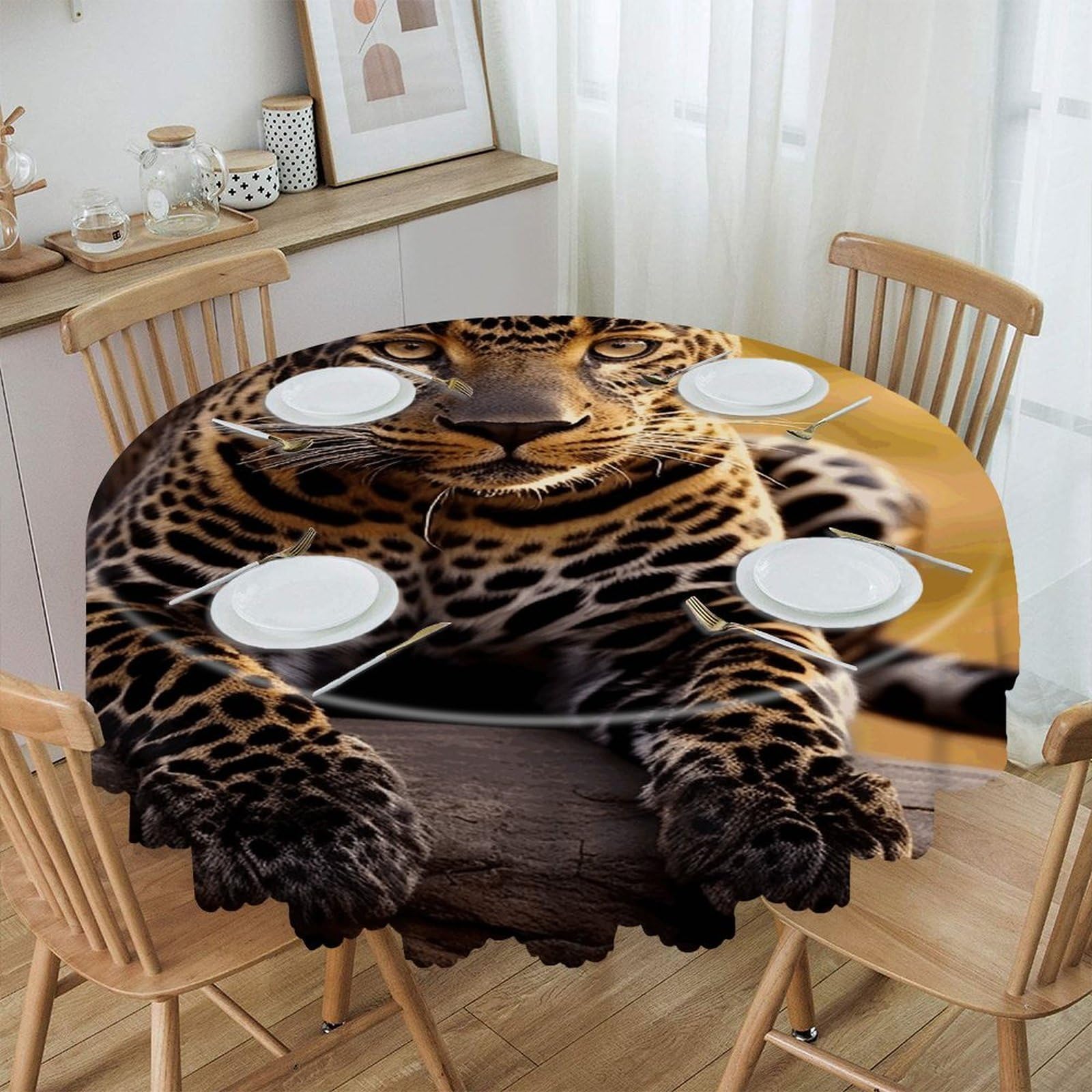 VstaDank Africa Nature Leopard Round Tablecloth 60 Inch Easy to Clean Circle Table Cover Thick Decorative Round Polyester Table Cloth for Dining Kitchen Party Farmhouse Outdoor
