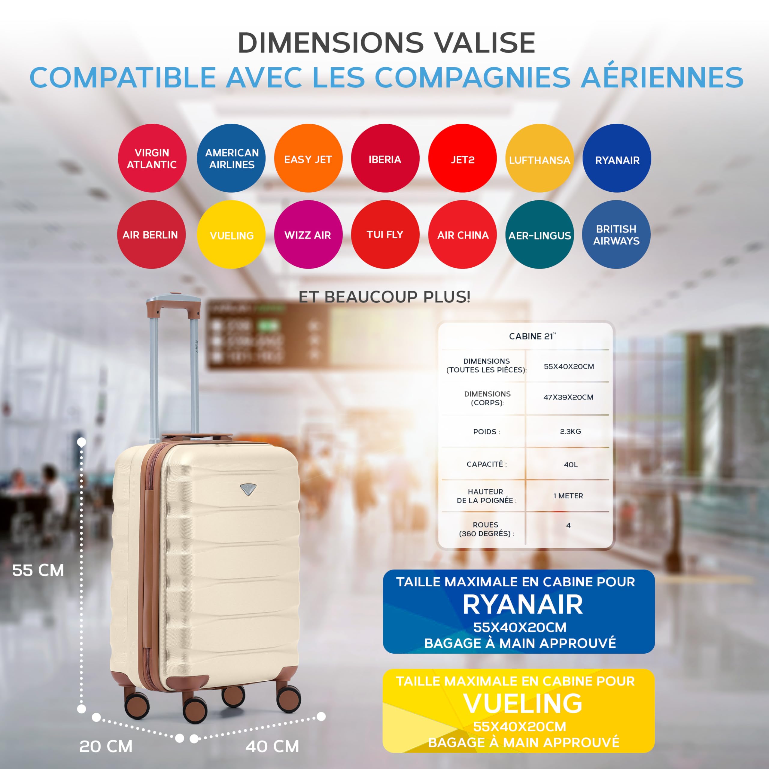 Flight Knight Bagage Cabine Leger a 4 Roues en ABS Approuve par Plus De 60 Compagnies Aeriennes, Dont Jet2, easyJet et Ryanair (Priority) 55x40x20cm - 3