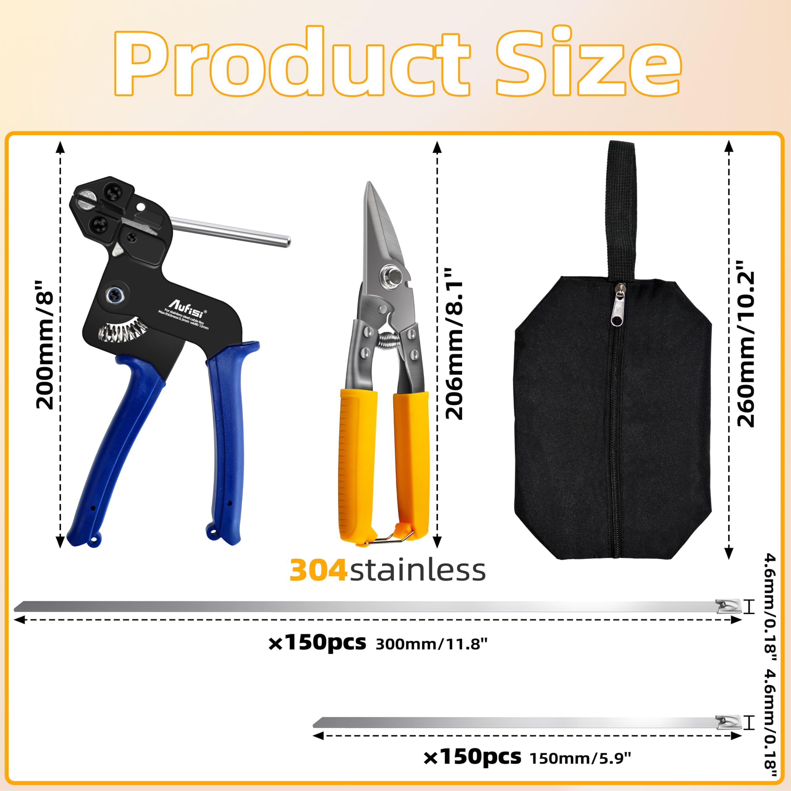 Zip Ties, 300pcs Stainless Steel Metal Zip Ties and Zip Tie Gun for Machinery Vehicles Exhaust Wrap Farms Roofs Outdoor Fence Wire Fence Rolls, Metal Zip Ties Heavy Duty Outdoor