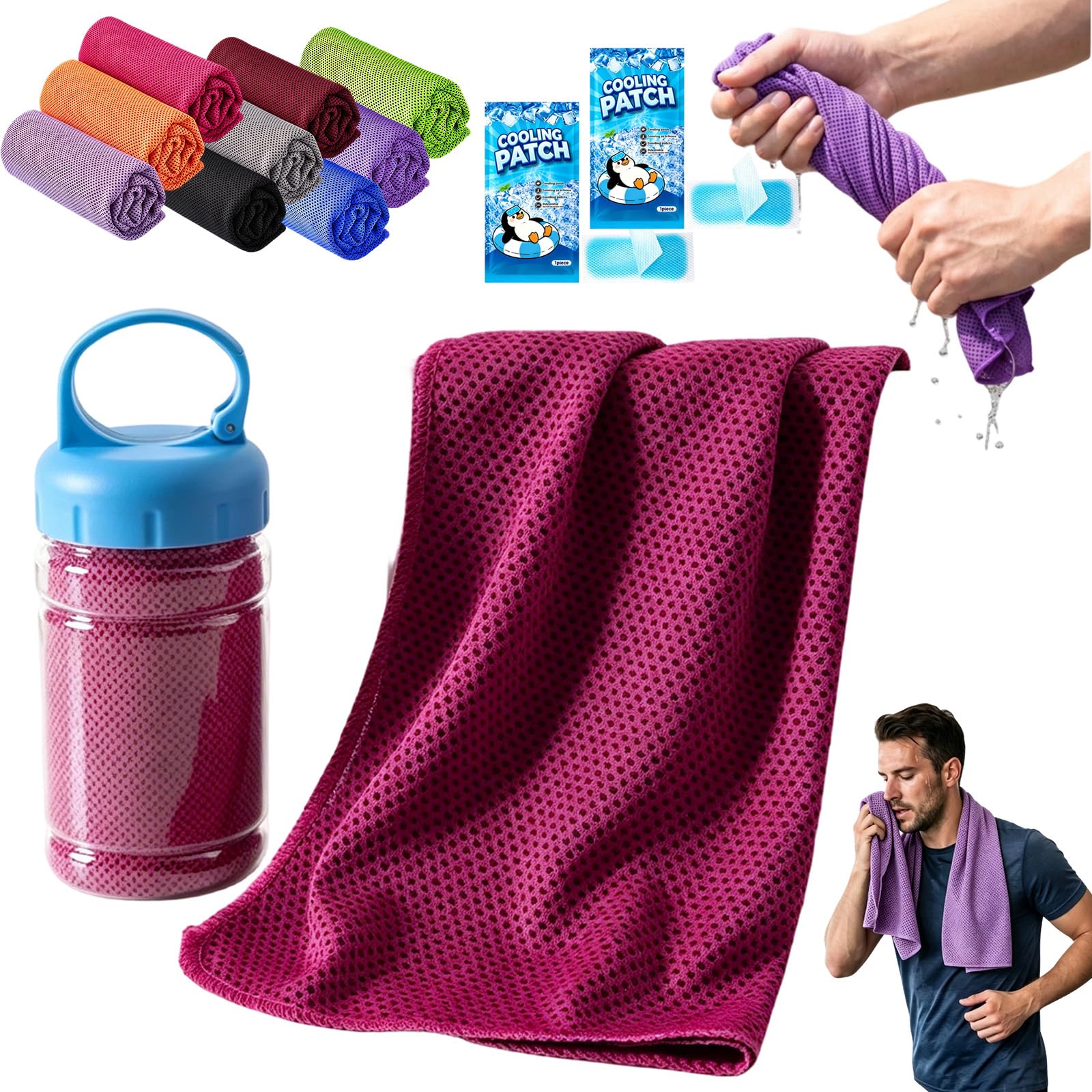 Dawhare Cold Sweat Towel You Can Use Anywhere, 100x30cm Ice Towel with Storage Bottle Sweat, Microfiber Cool Ice, for Gym, Yoga, Golf, Running, Camping & Hot Weather (1Claret,30x100cm) — image 1