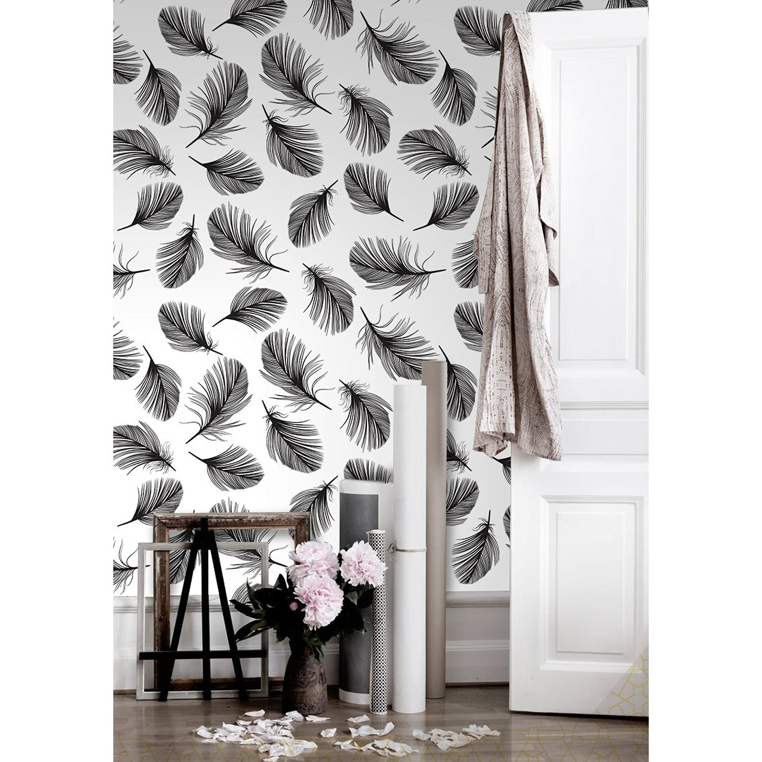 Papier peint plumes 250x250cm en latex Coloray pour meuble et décoration murale