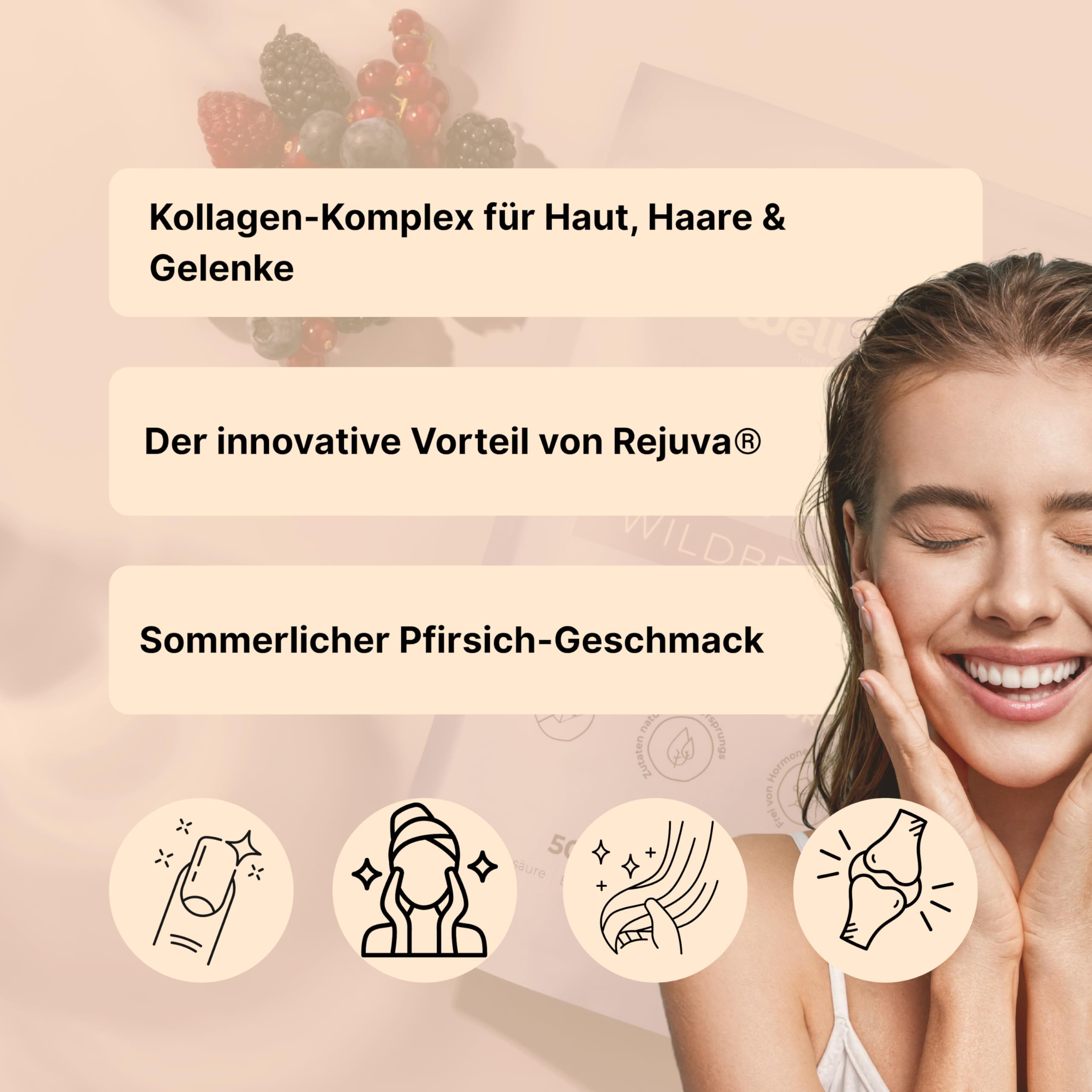 Wellbe Kollagen Pulver hochdosiert - mit maximal bioaktivem Kollagen Hydrolysat, Biotin, Zink, Vitamin C & Hyaluron - Collagen Pulver - Kollagenpulver Peptide Made in Germany 1 x 250g