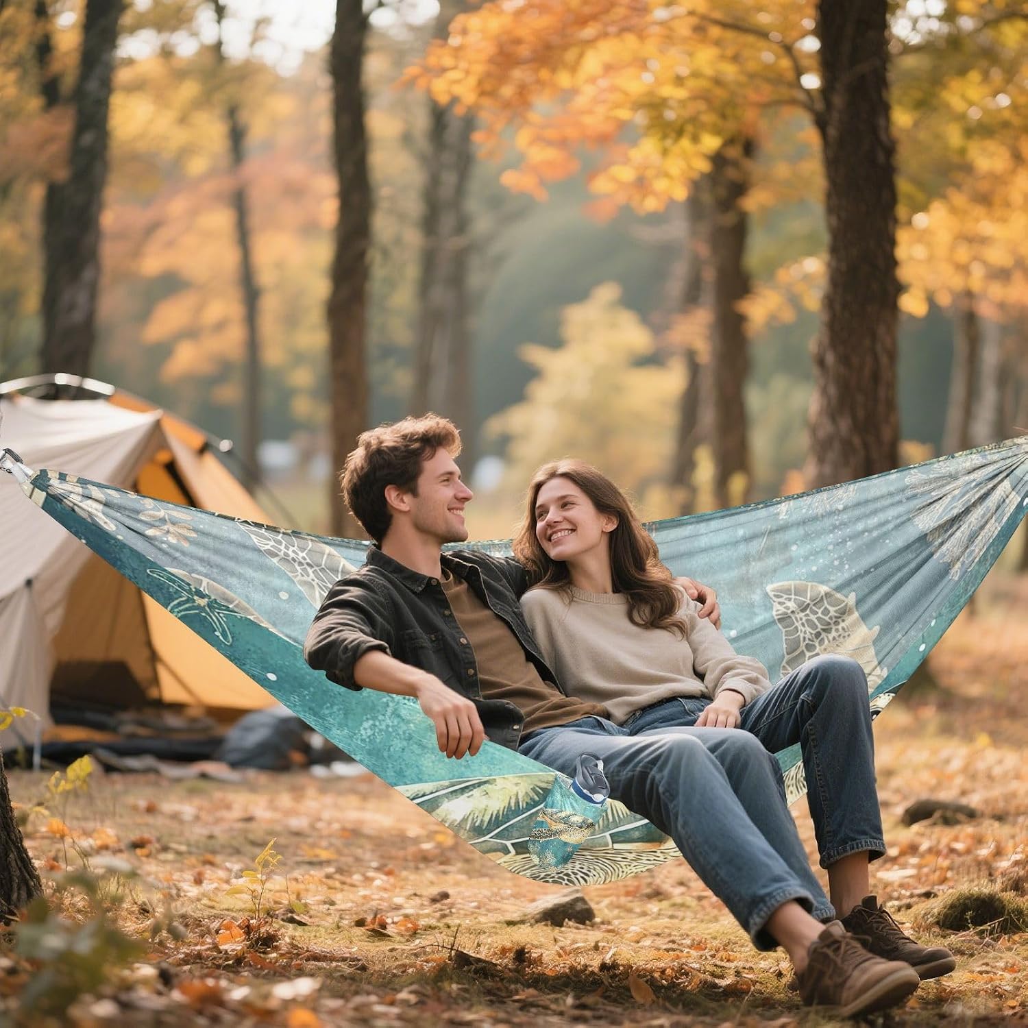 Retro Sea Turtle Ocean Camping Hammock Tree Hammock for Camping Travel Accessories