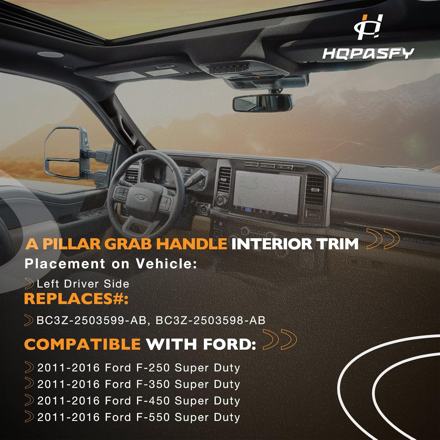 HQPASFY A Pillar Grab Handle Interior Trim Left Driver Side Black LH Compatible with 2011 2012 2013 2014 2015 2016 Ford F250 F350 F450 F550 Super Duty Replace# BC3Z2503599AB, BC3Z-2503599-AB