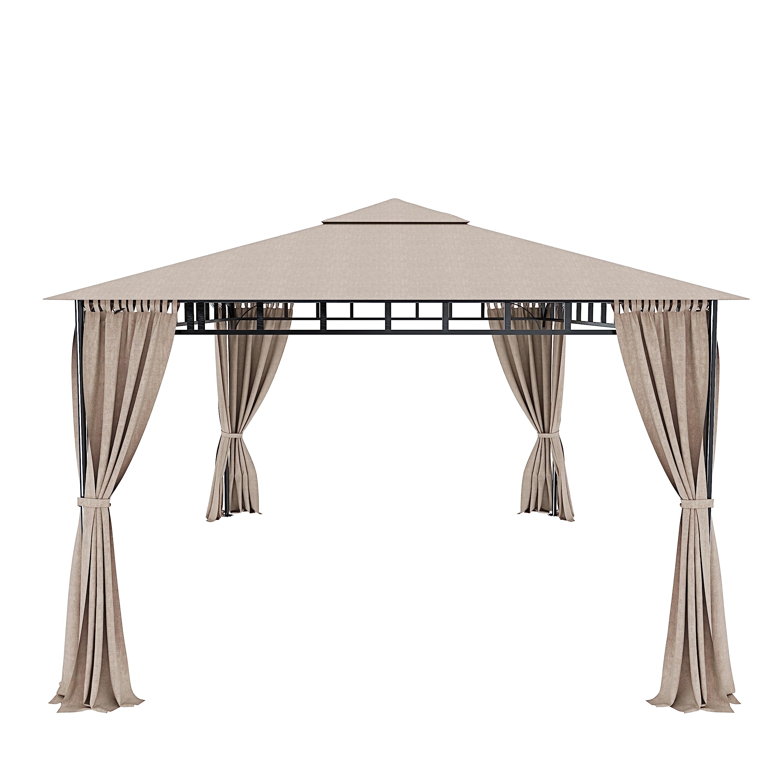 BRICOZONE Gazebo da Giardino 3x4M 4 Tende Laterali Richiudibili Acciaio Idrorepellente 180 g/m² Ecrù